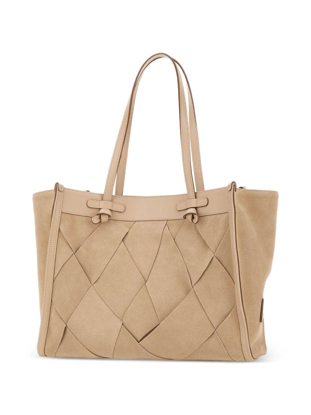 GIANNI CHIARINI Borsa shopping Marcella in pelle beige intrecciata