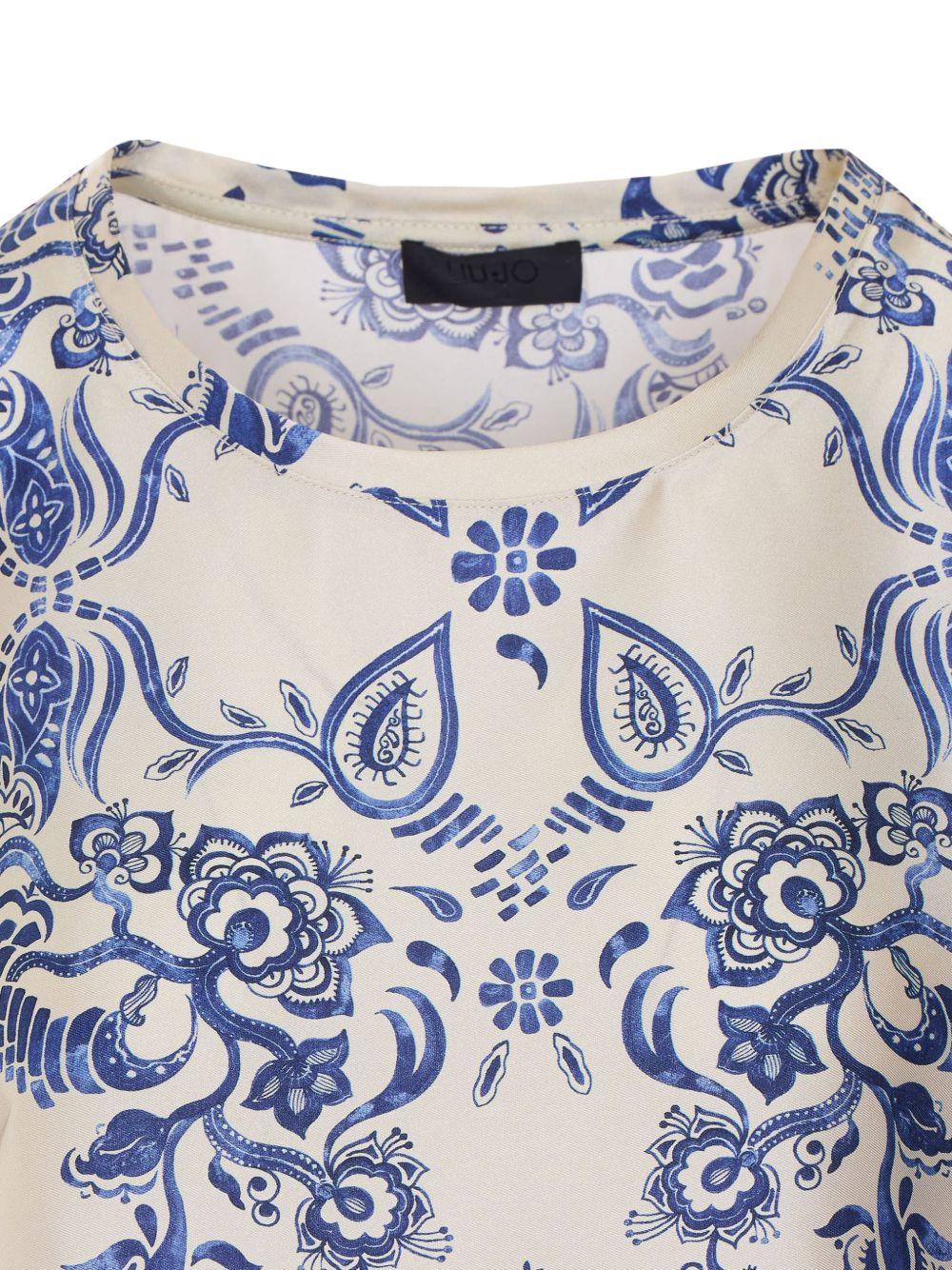LIUJO Blusa a maniche corte con stampa floreale blu
