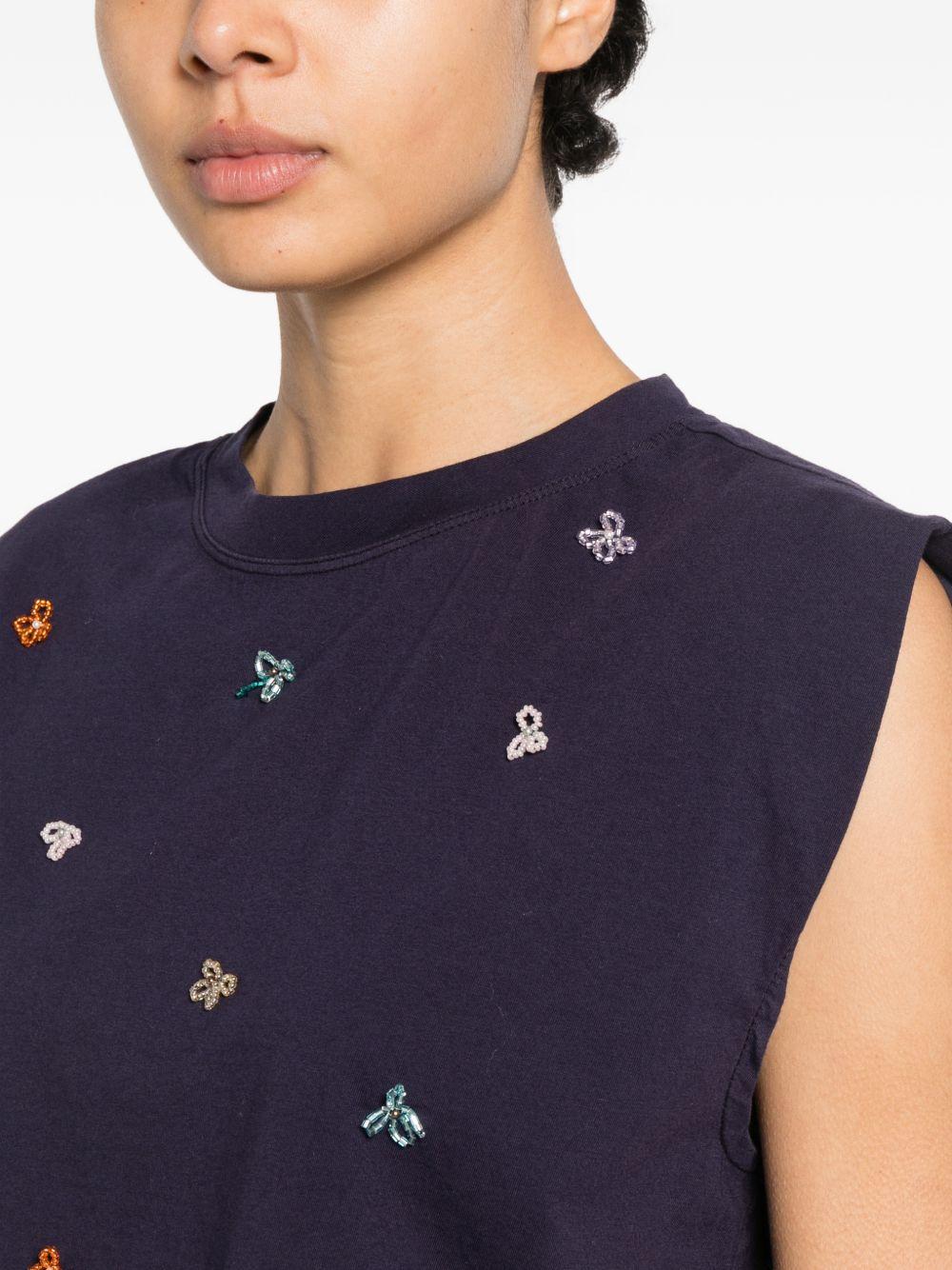 FORTE FORTE Top di cotone blu con ricami senza maniche