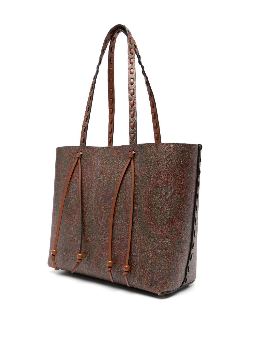 ETRO Borsa shopping in pelle di vitello marrone con stampa paisley