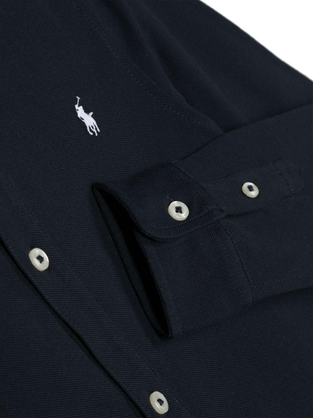 POLO RALPH LAUREN Camicia in cotone blu con logo bianco