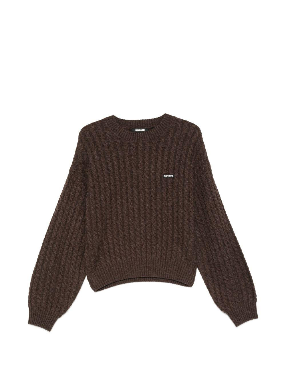ROTATE Maglia marrone in lana e cashmere con patch logo