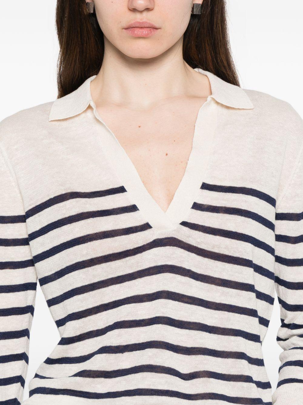 MAJESTIC FILATURES Polo a righe con scollo a V blu