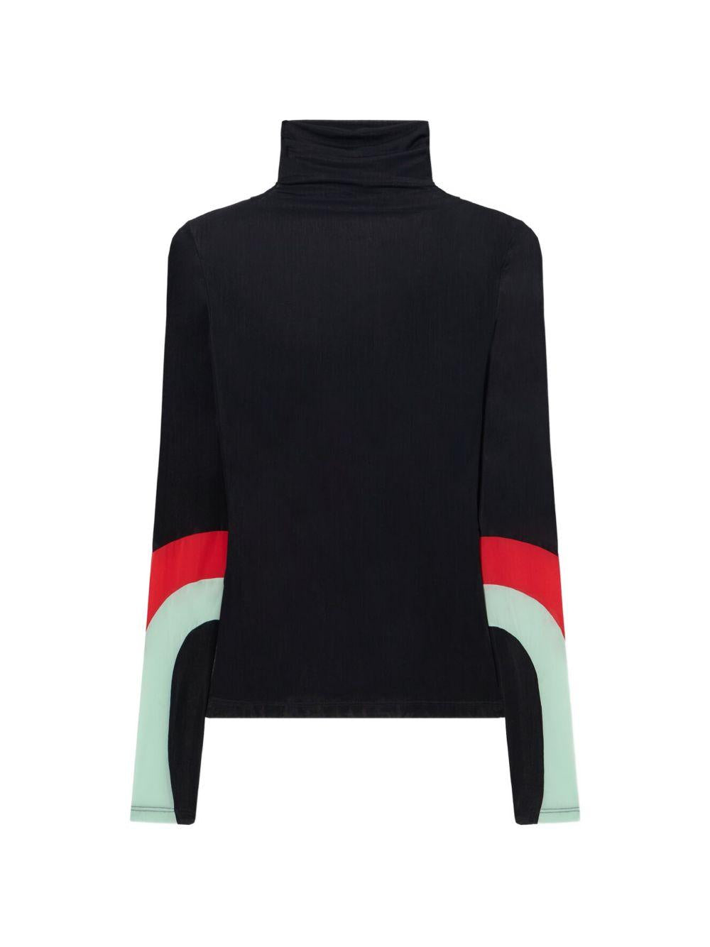 OFF WHITE T-shirt nera a collo alto con dettagli rossi e celesti