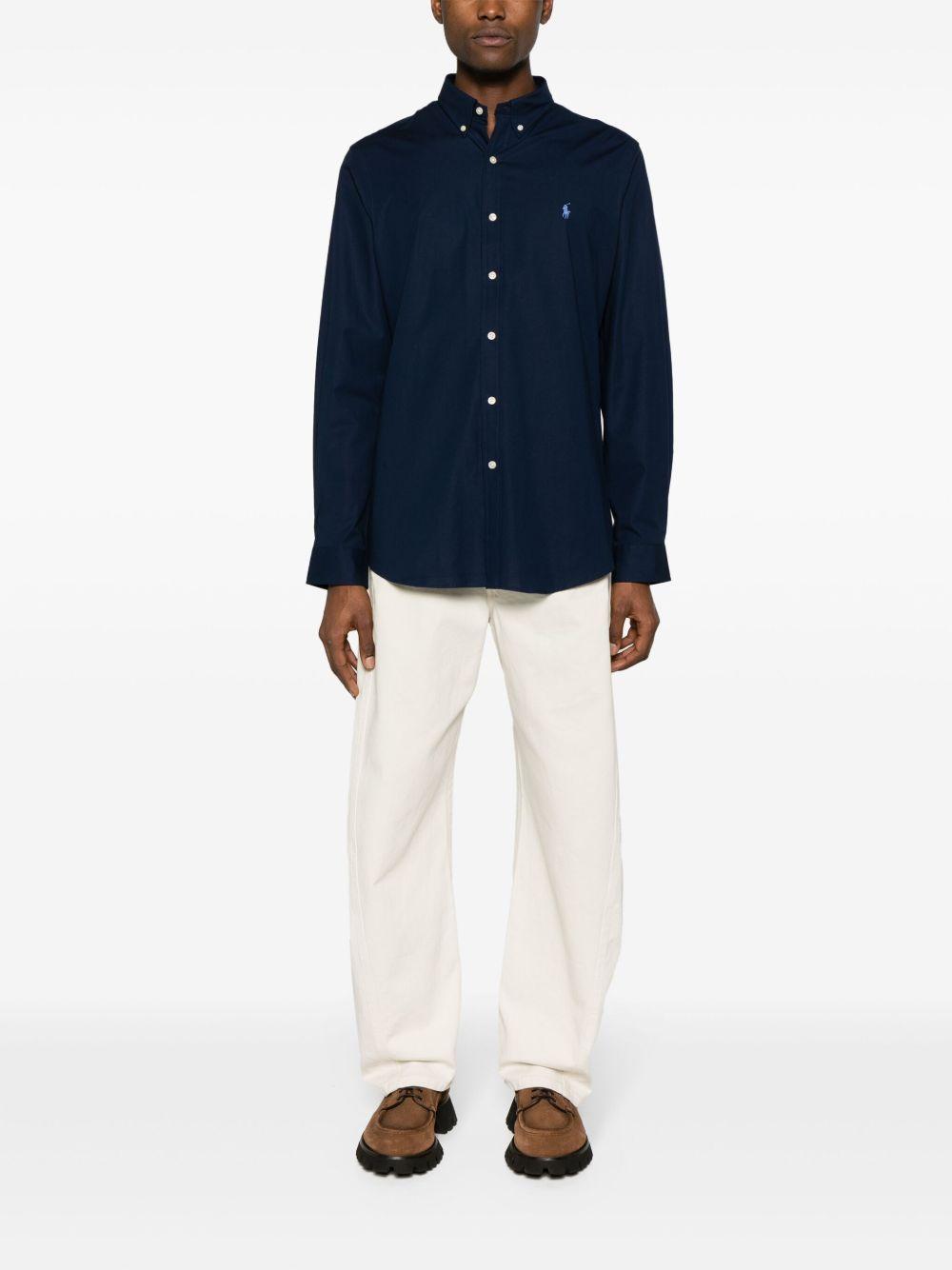 POLO RALPH LAUREN Camicia in cotone blu con cavallino celeste