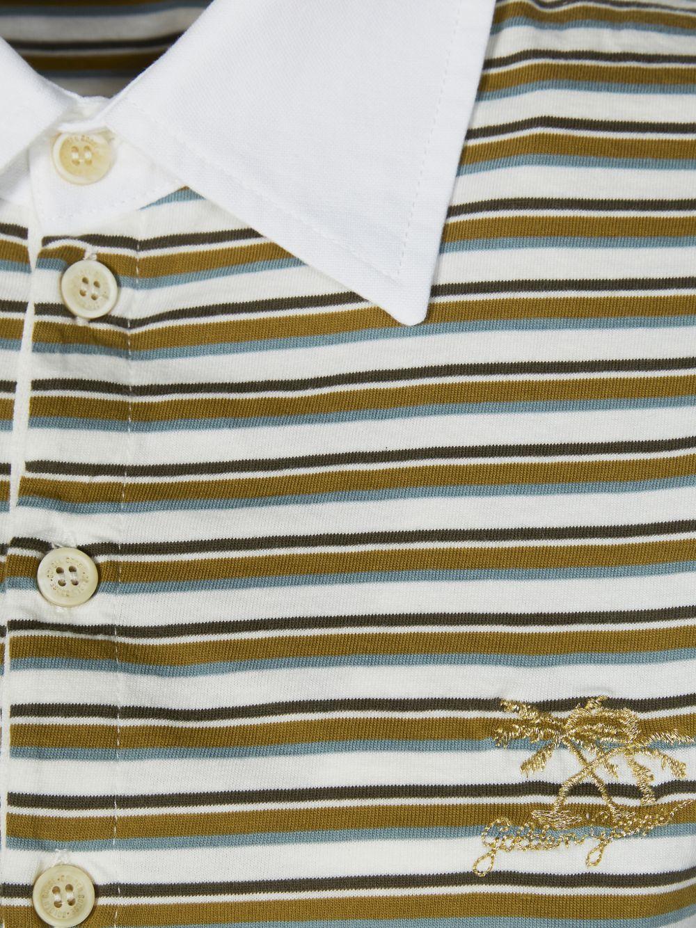 GOLDEN GOOSE Polo a righe bianche e verdi con bottoni