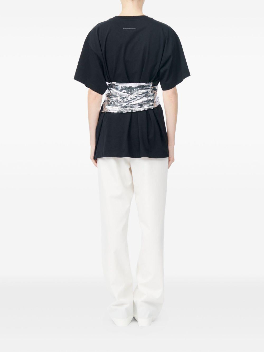 MM6 MAISON MARGIELA T-shirt nera con decorazioni in paillettes