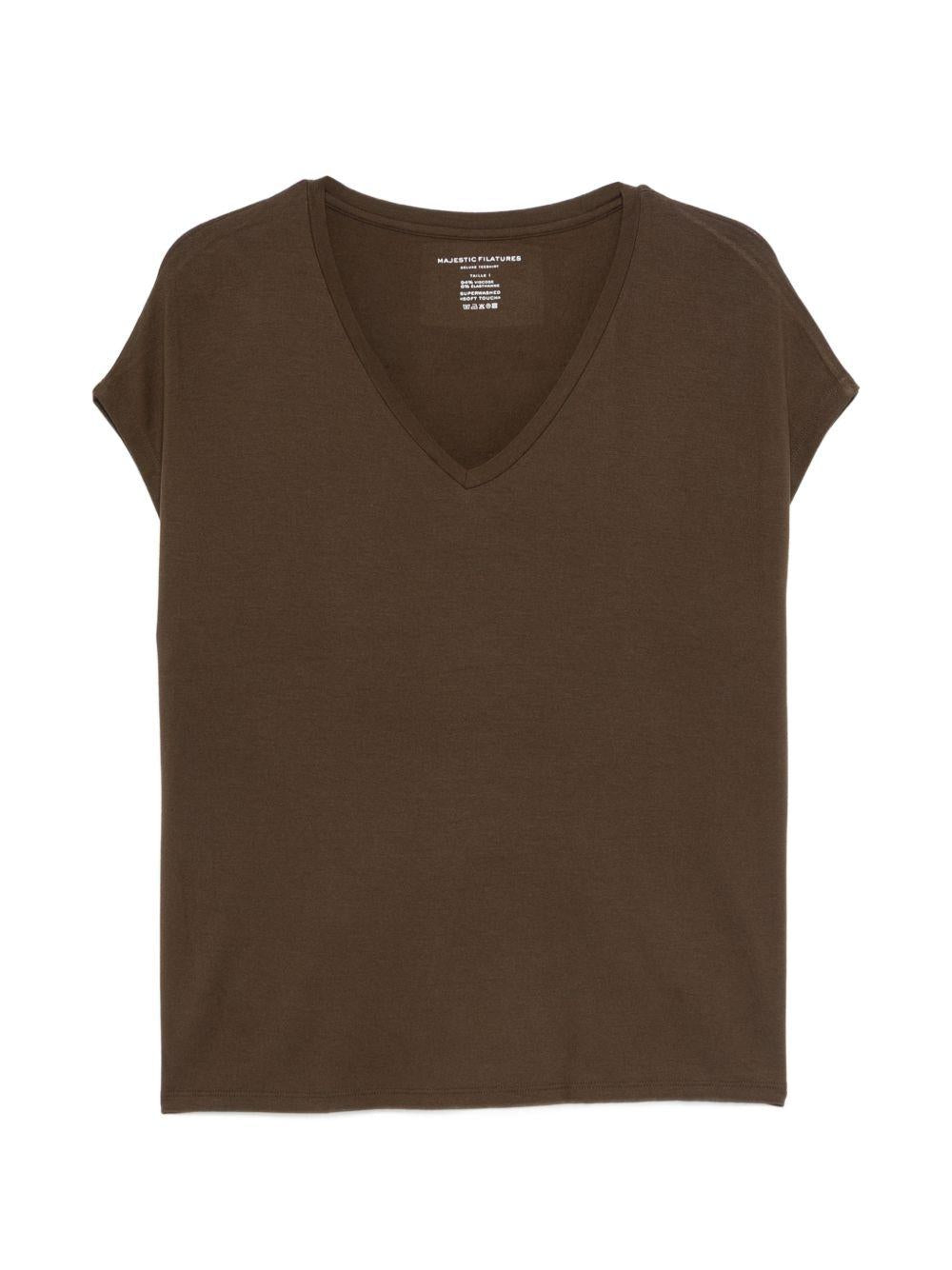 MAJESTIC FILATURES T-shirt morbida con scollo a V marrone