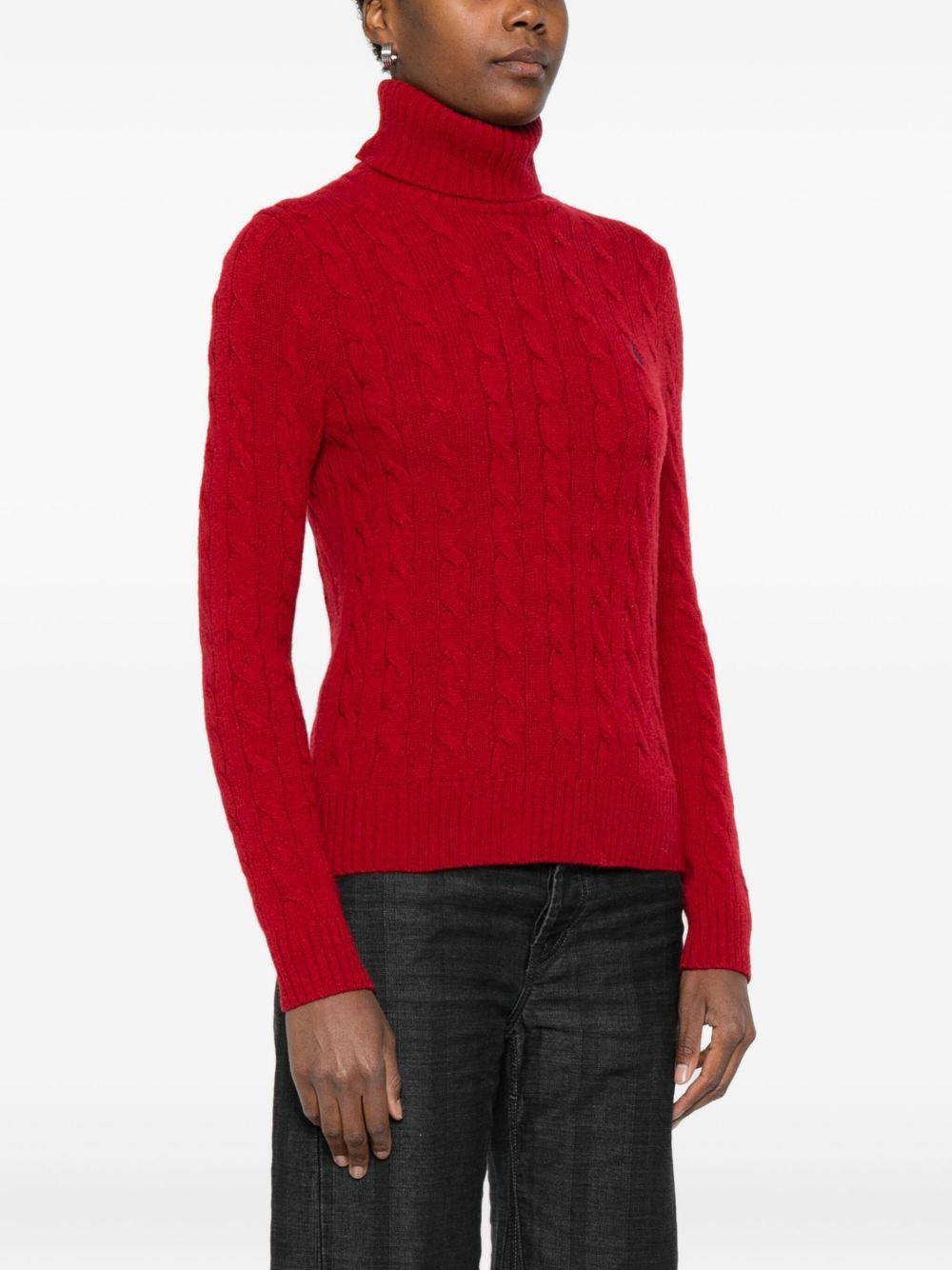 POLO RALPH LAUREN Maglia a trecce a collo alto in lana e cashmere rosso