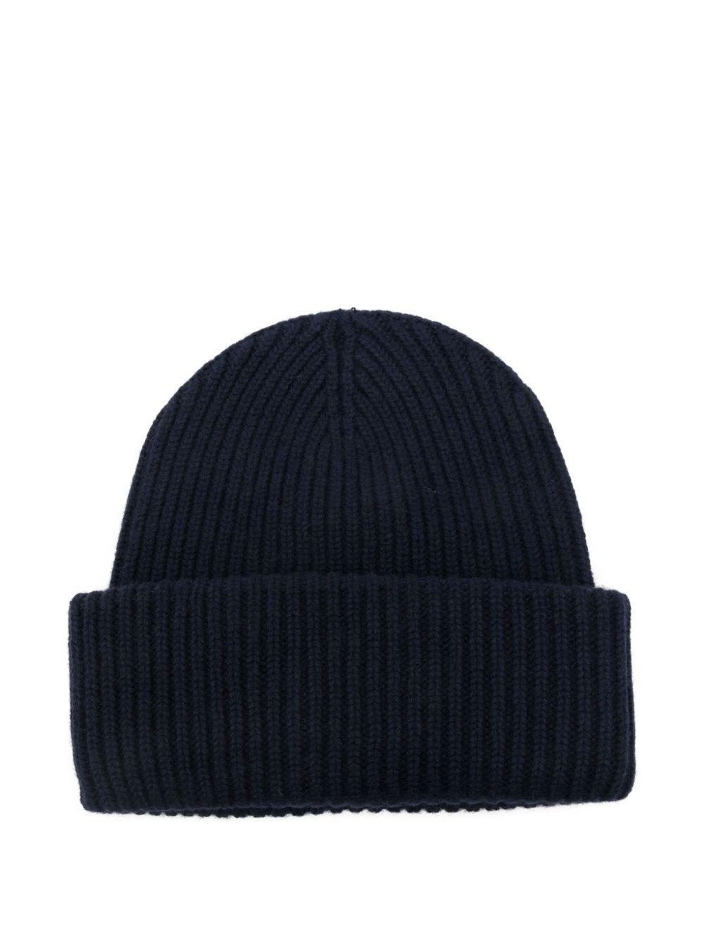 MC2 SAINT BARTH Cappello in lana blu a coste con patch logo