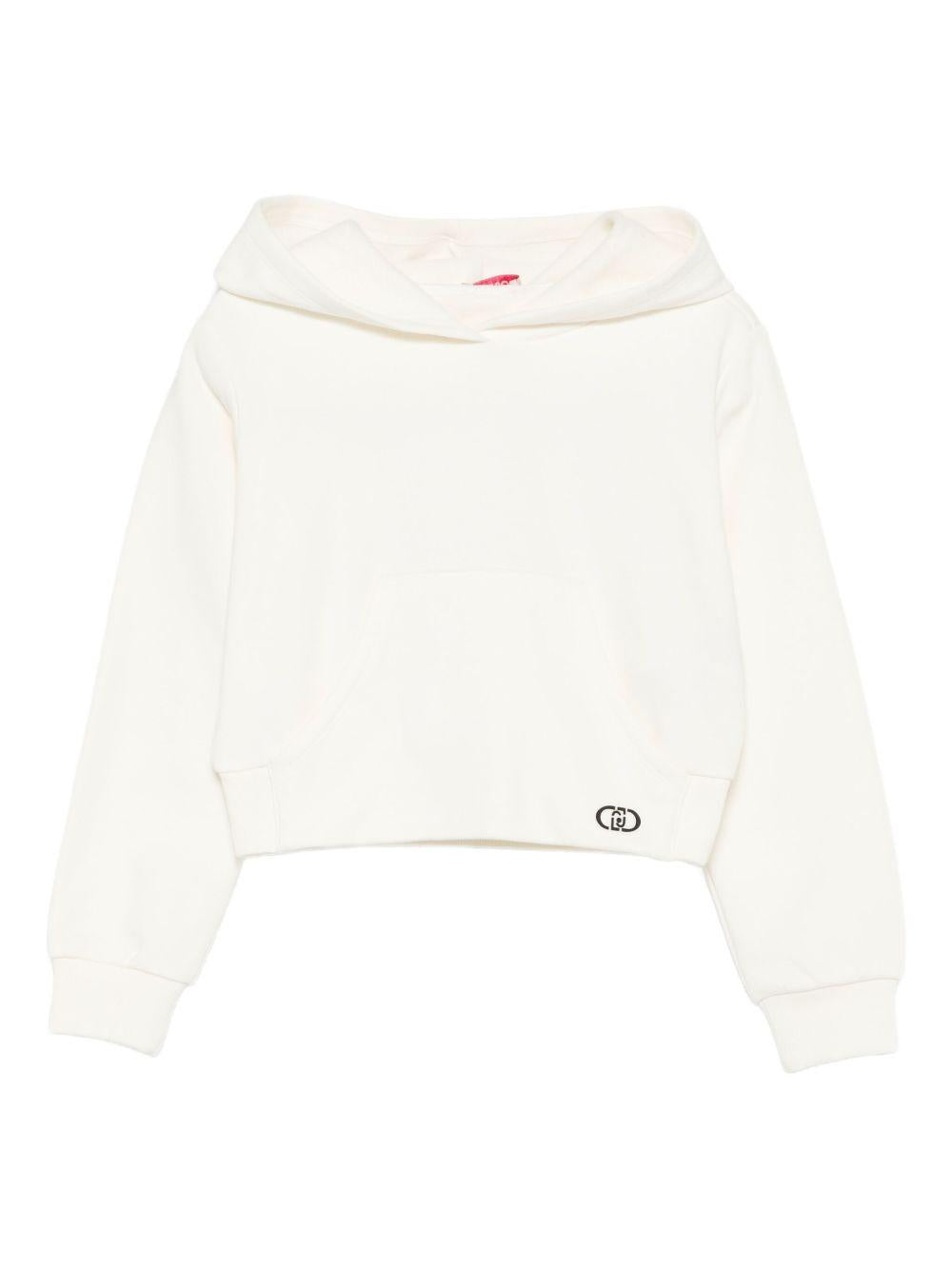 LIUJO Felpa corta in cotone bianca con cappuccio