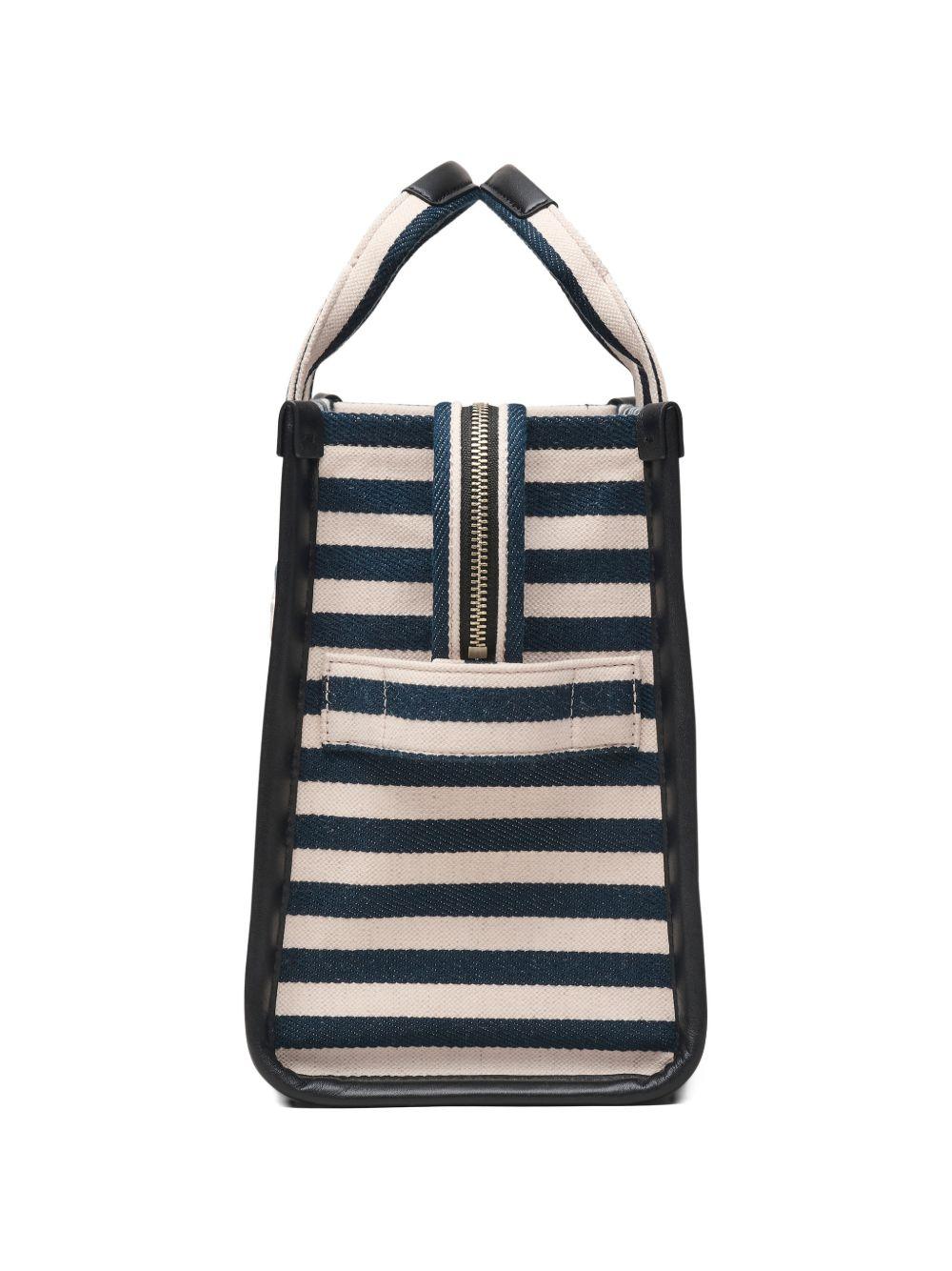 MARC JACOBS Borsa The Tote Bag in cotone a righe bianche e blu