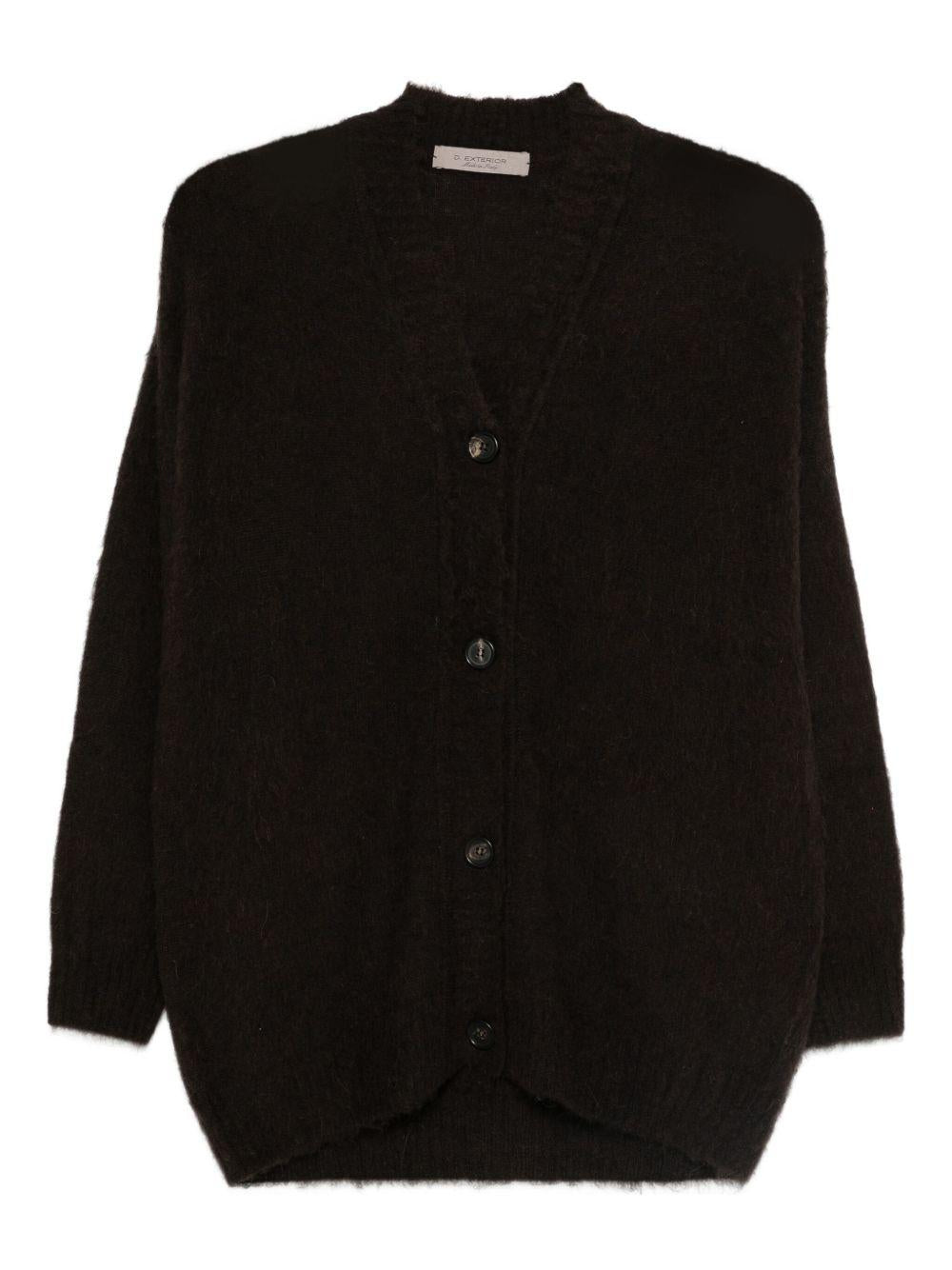 D EXTERIOR Cardigan marrone scuro con bottoni e scollo a V