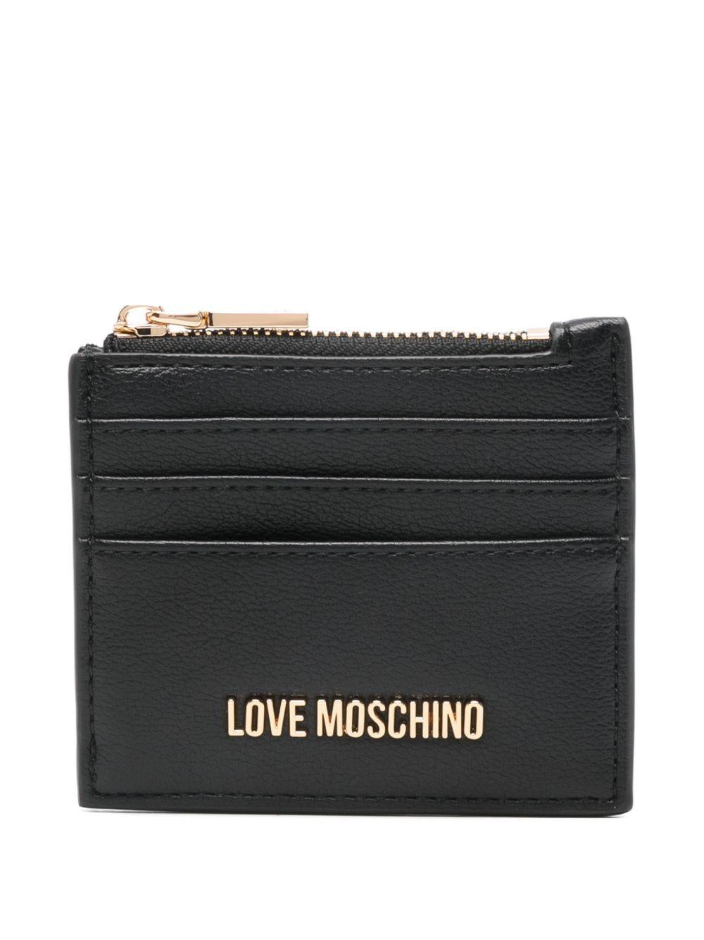 LOVE MOSCHINO Porta carte nero con tasca porta monete con logo dorato