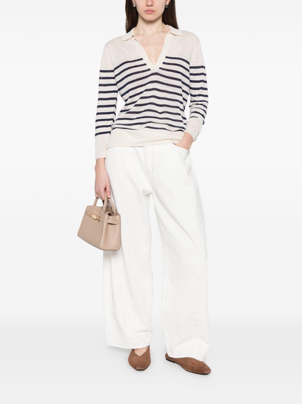 MAJESTIC FILATURES Polo a righe con scollo a V blu