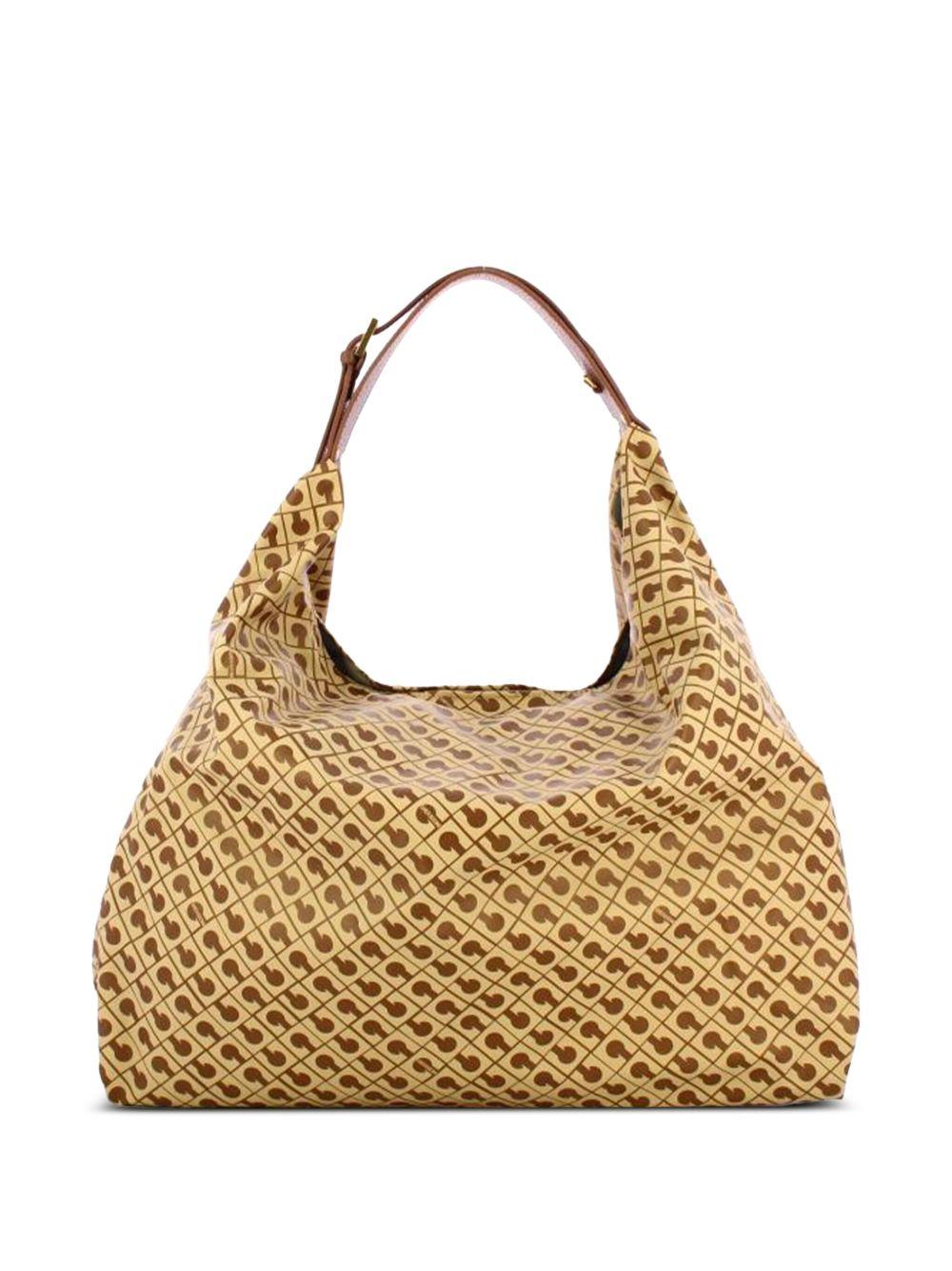GHERARDINI Borsa a spalla Softy Tabacco con logo all-over senape