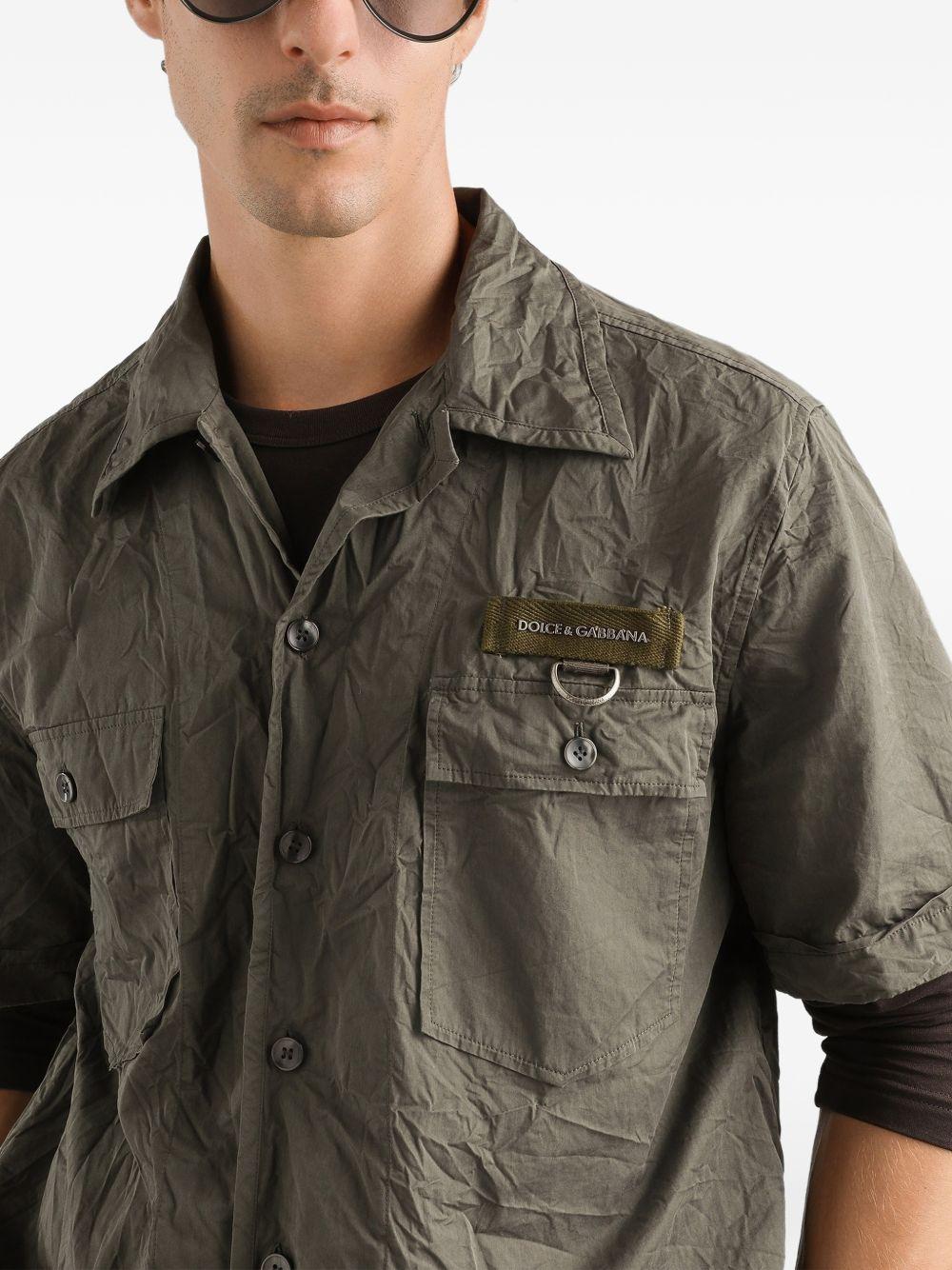 DOLCE e GABBANA Camicia in cotone grigio con effetto crinkled