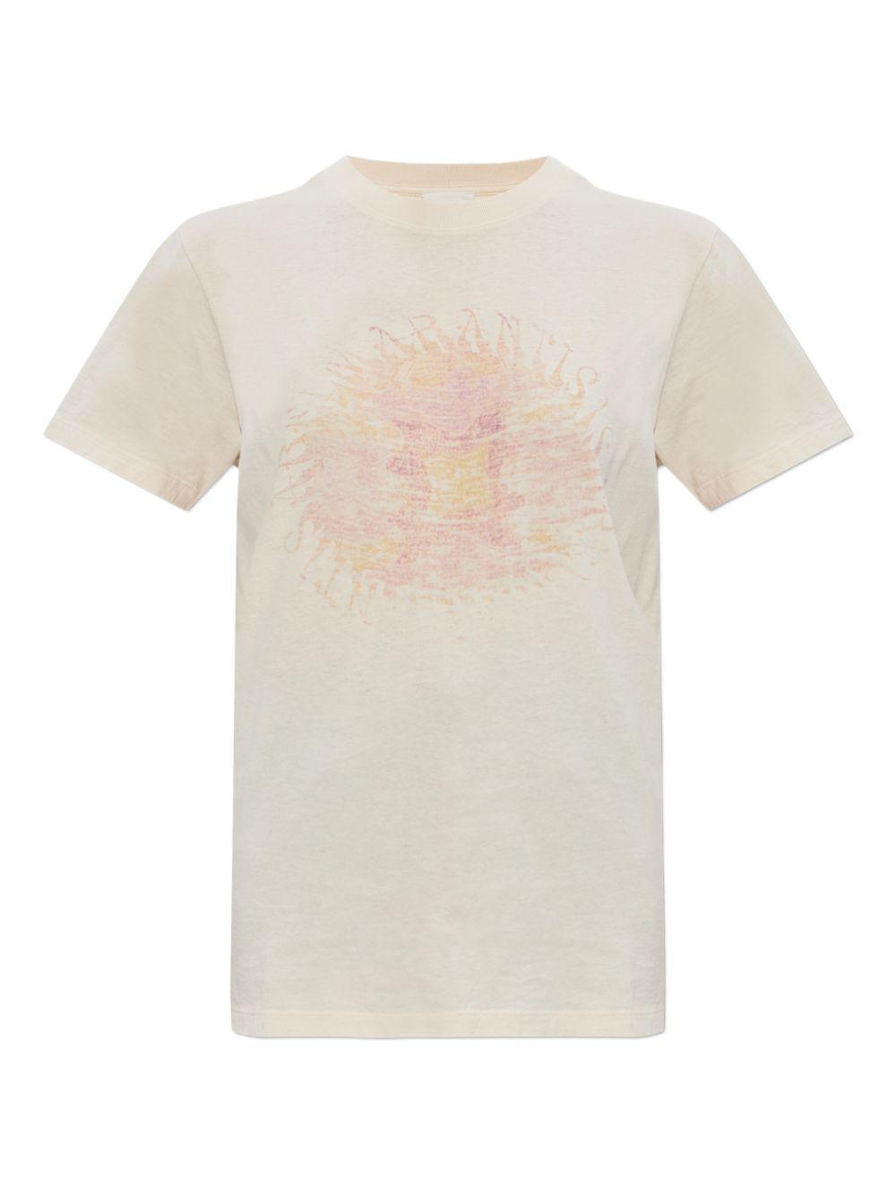 MARANT ETOILE T-shirt Ecru con stampa grafica astratta sul petto