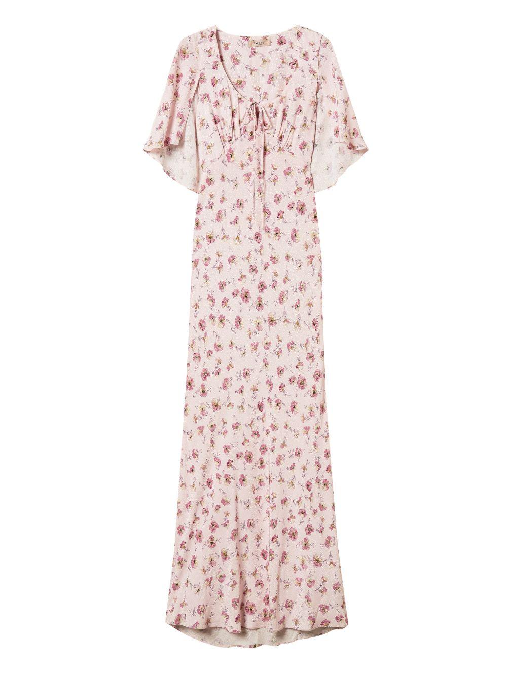 TWINSET Abito lungo panna a fiori rossi