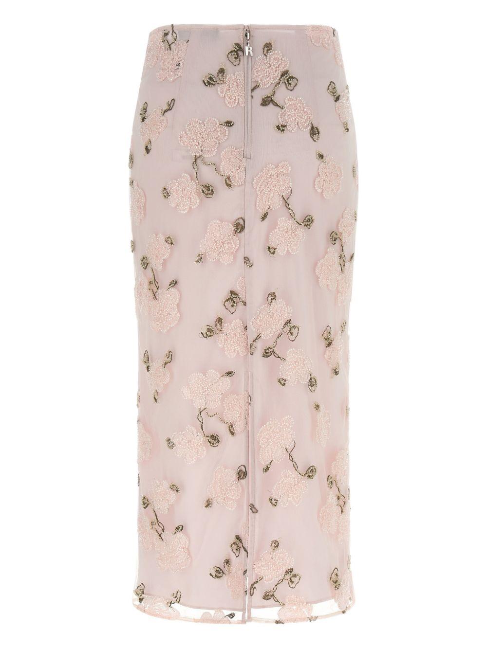 ROTATE Gonna midi rosa con ricami floreali