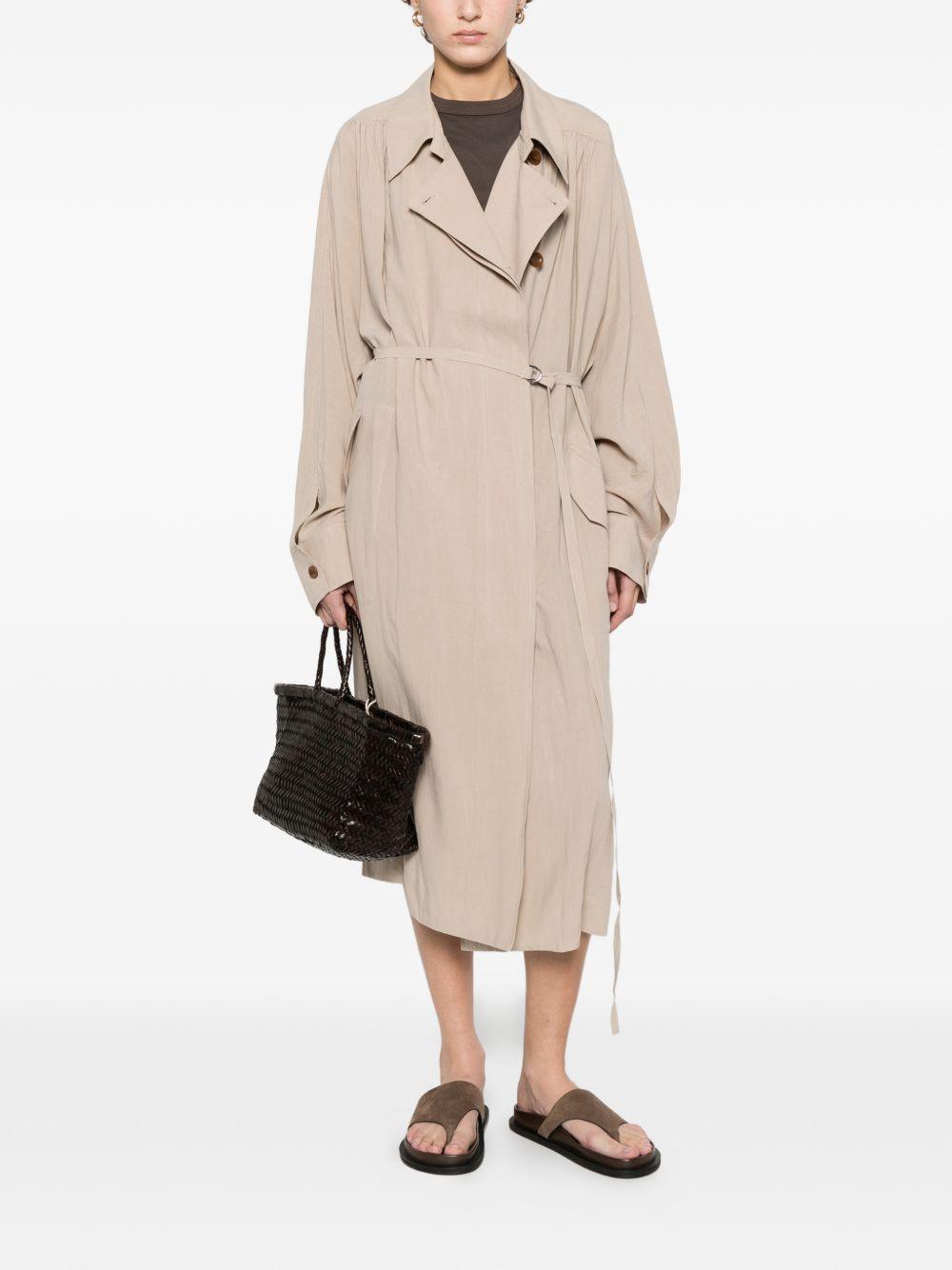 ELEH Trench con cintura in tessuto beige con rever classico
