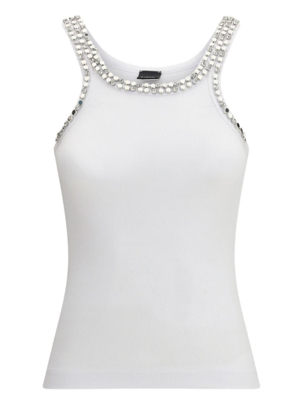 PINKO Top bianco a costine impreziosito da borchie