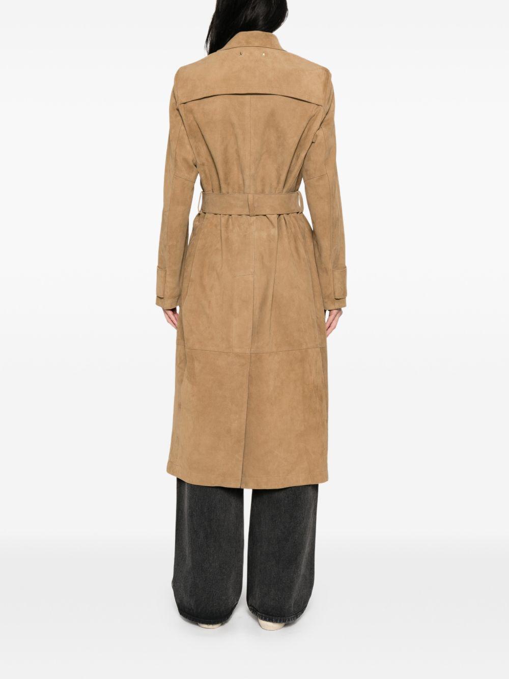 GOLDEN GOOSE Trench lungo in pelle scamosciata beige con cintura