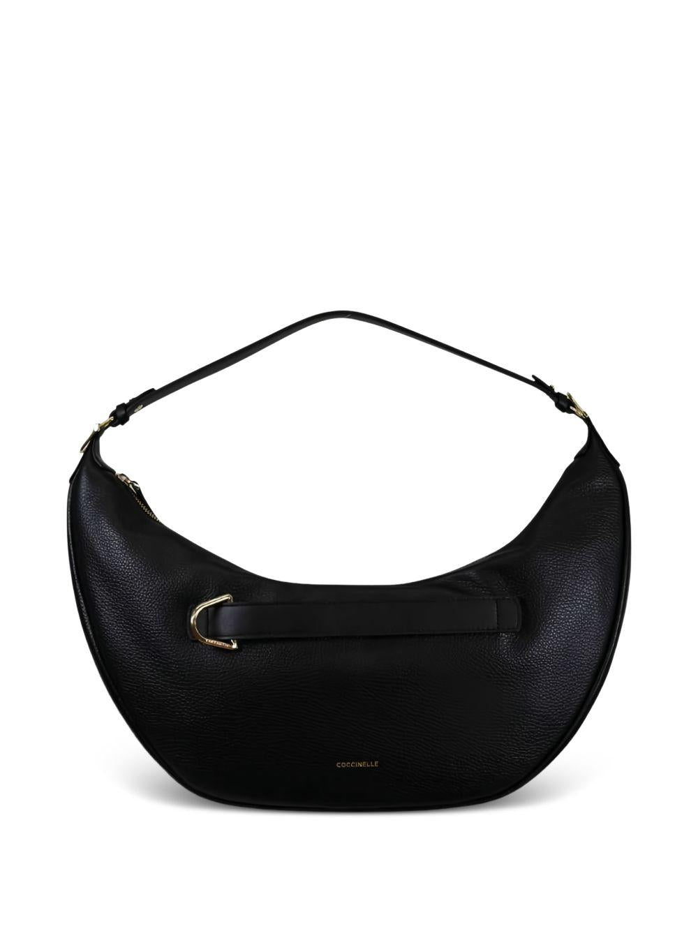 COCCINELLE Borsa a spalla in pelle nera satinata con fibbia