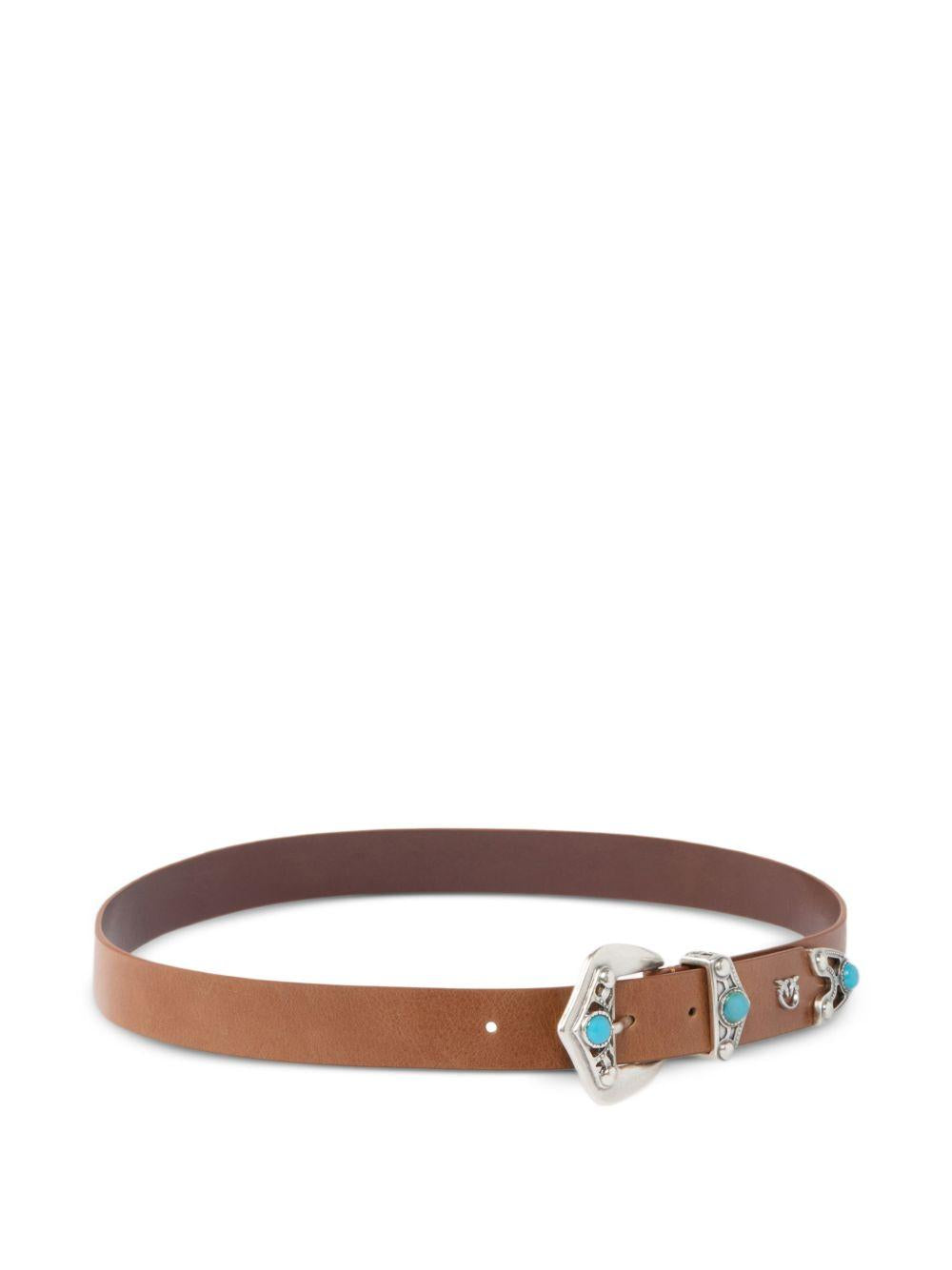 PINKO Cintura Trittico Turchese in pelle marrone