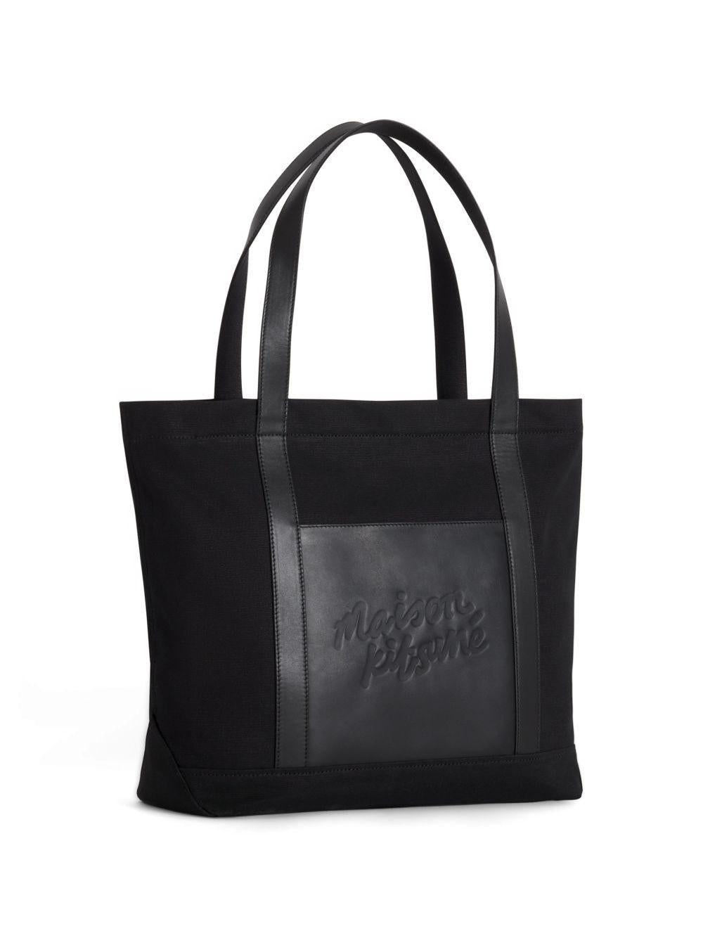 MAISON KITSUNE Borsa a mano con tasca esterna e logo ricamato nero