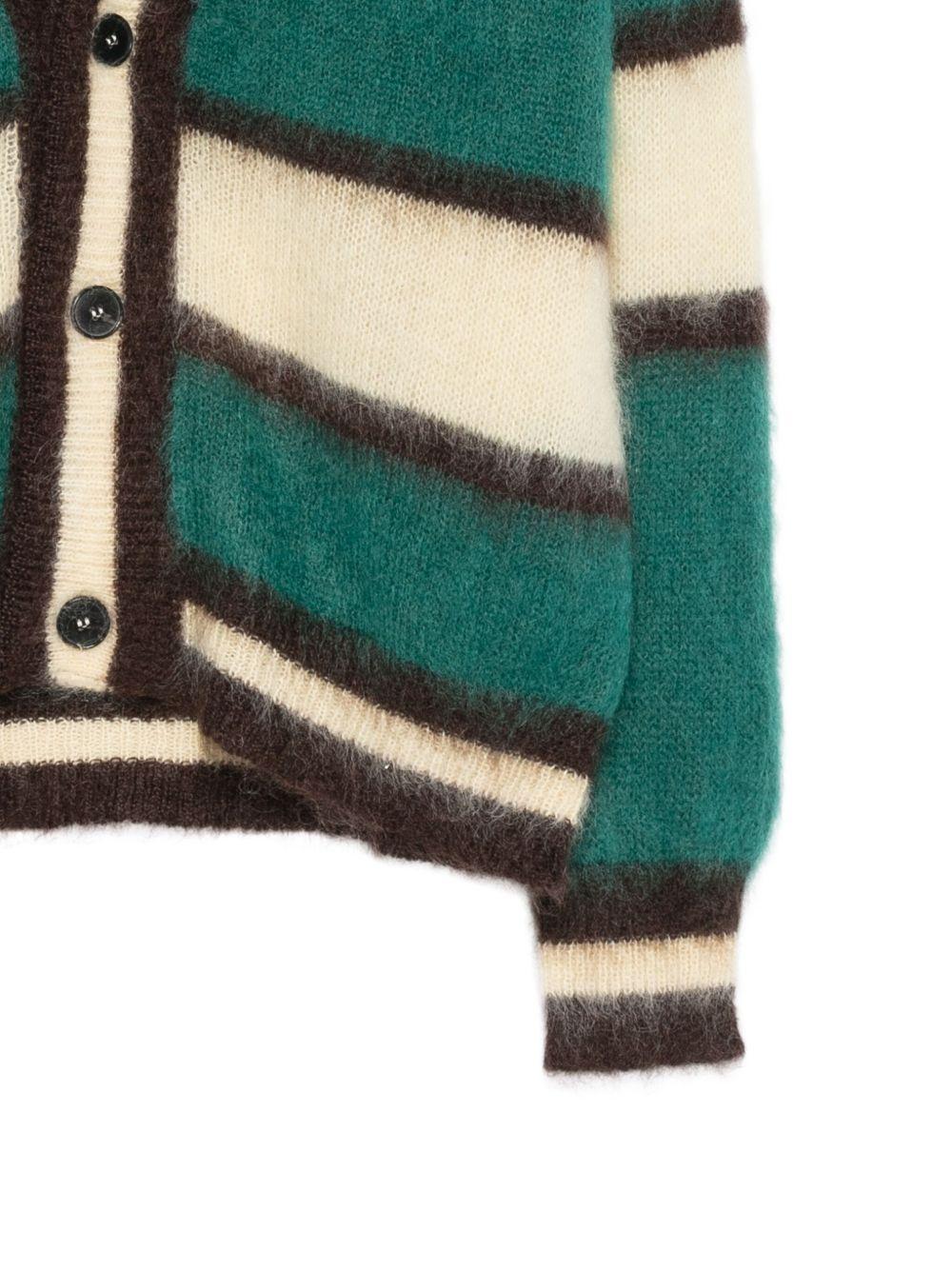 AMARANTO Cardigan in lana a righe verde e marrone