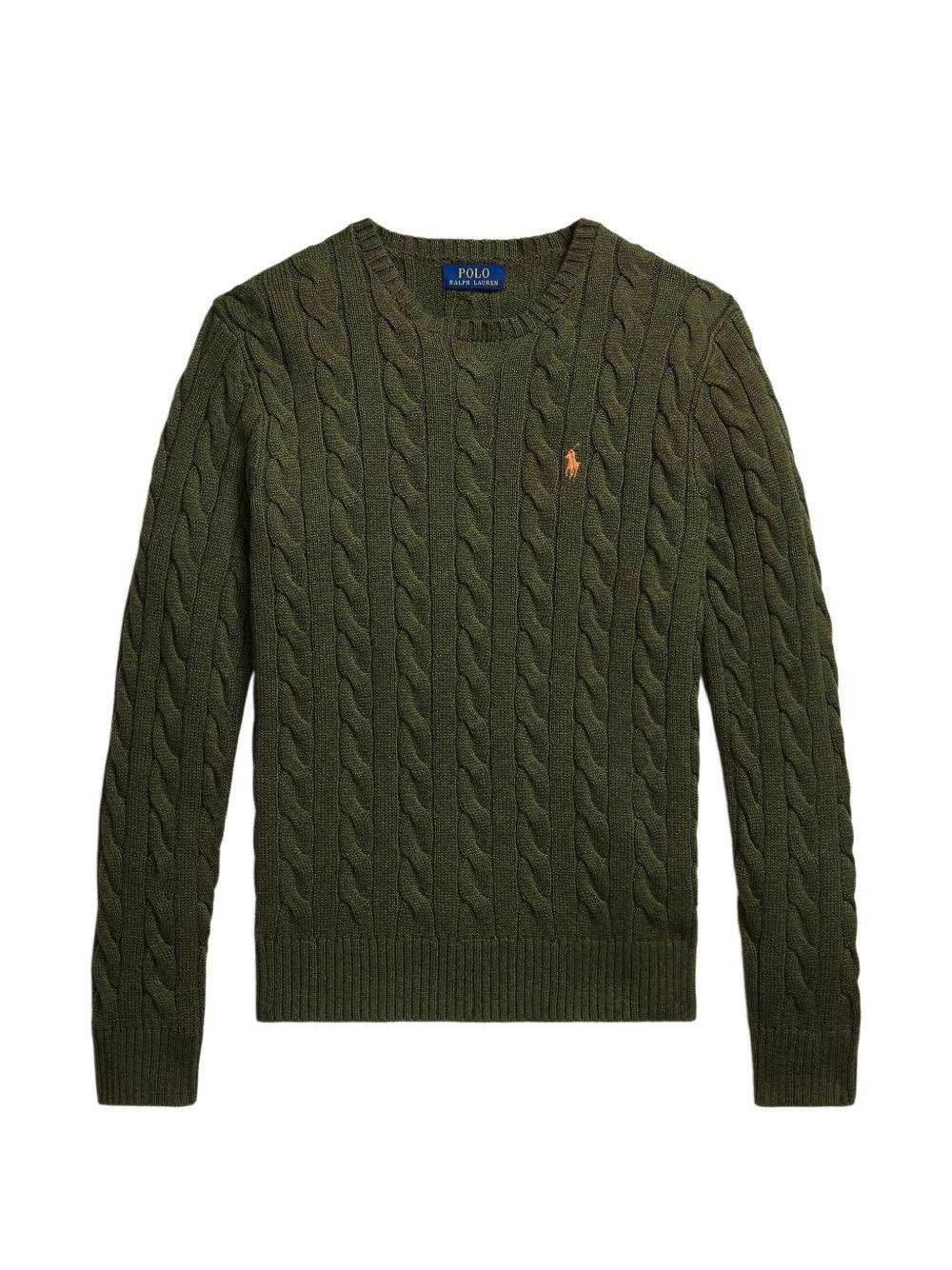 POLO RALPH LAUREN Maglia verde con trama intrecciata e logo