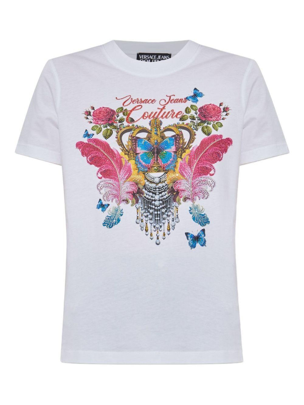 VERSACE JEANS COUTURE T-Shirt girocollo in cotone bianco con stampa