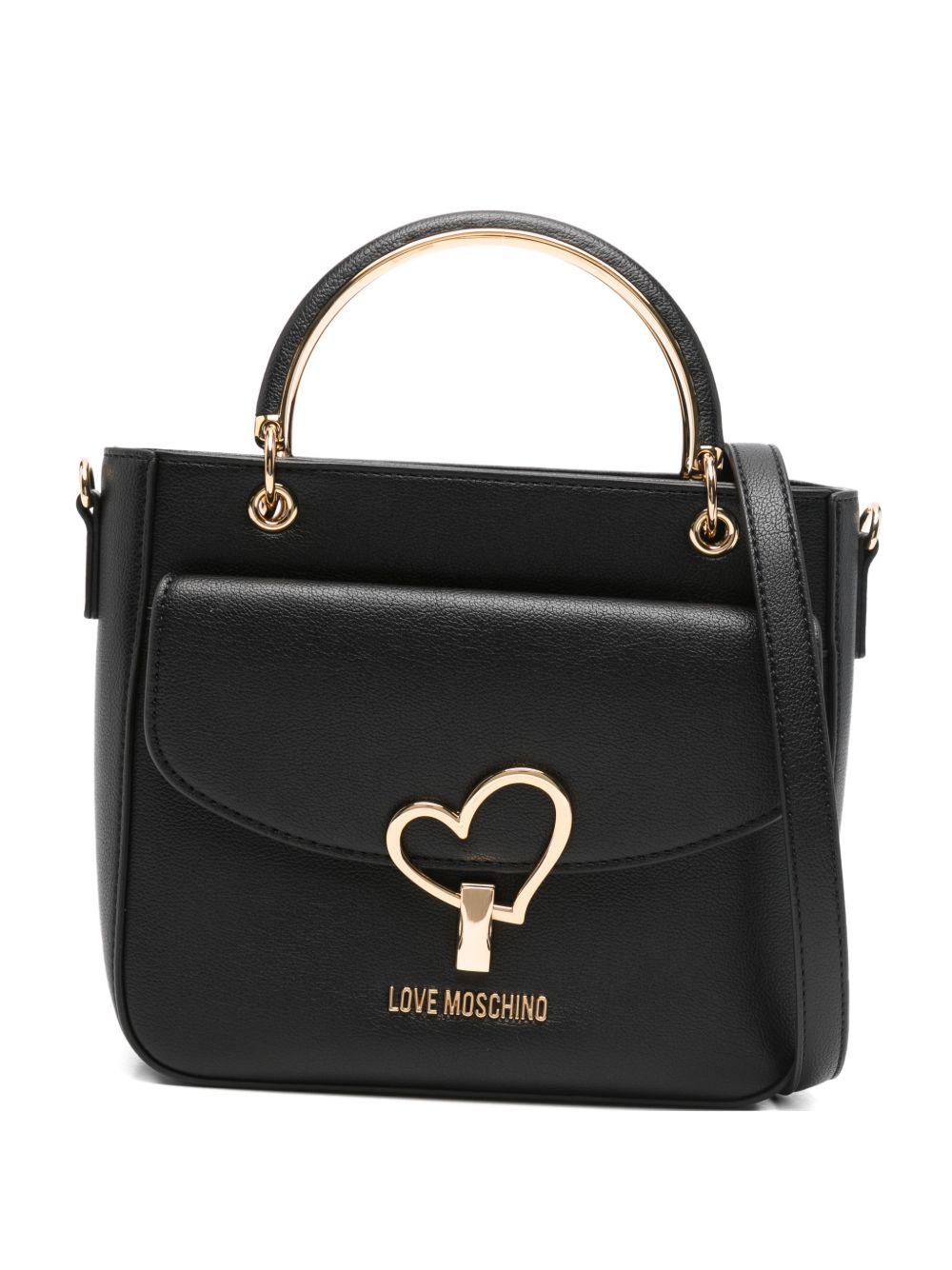 LOVE MOSCHINO Borsa a mano tote nera in ecopelle con tasca esterna