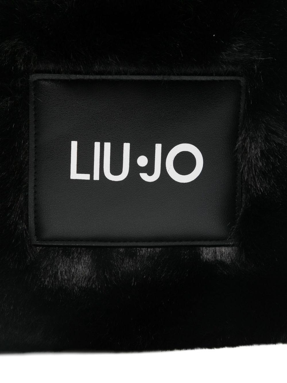 LIUJO Borsa a mano nera in ecopelliccia con logo