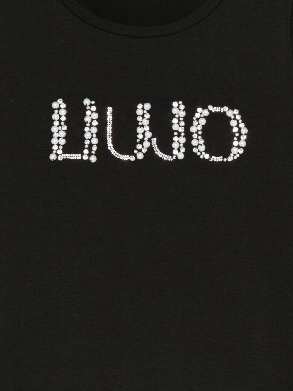 LIUJO T-shirt in cotone nero con logo e strass