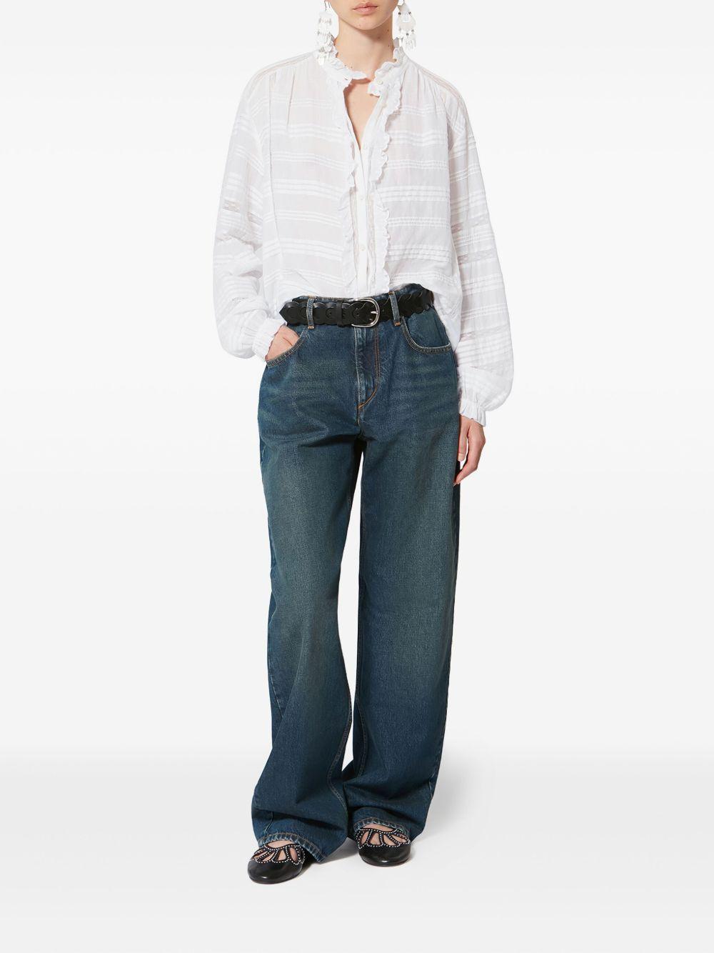 MARANT ETOILE Blusa bianca in cotone con dettagli in pizzo