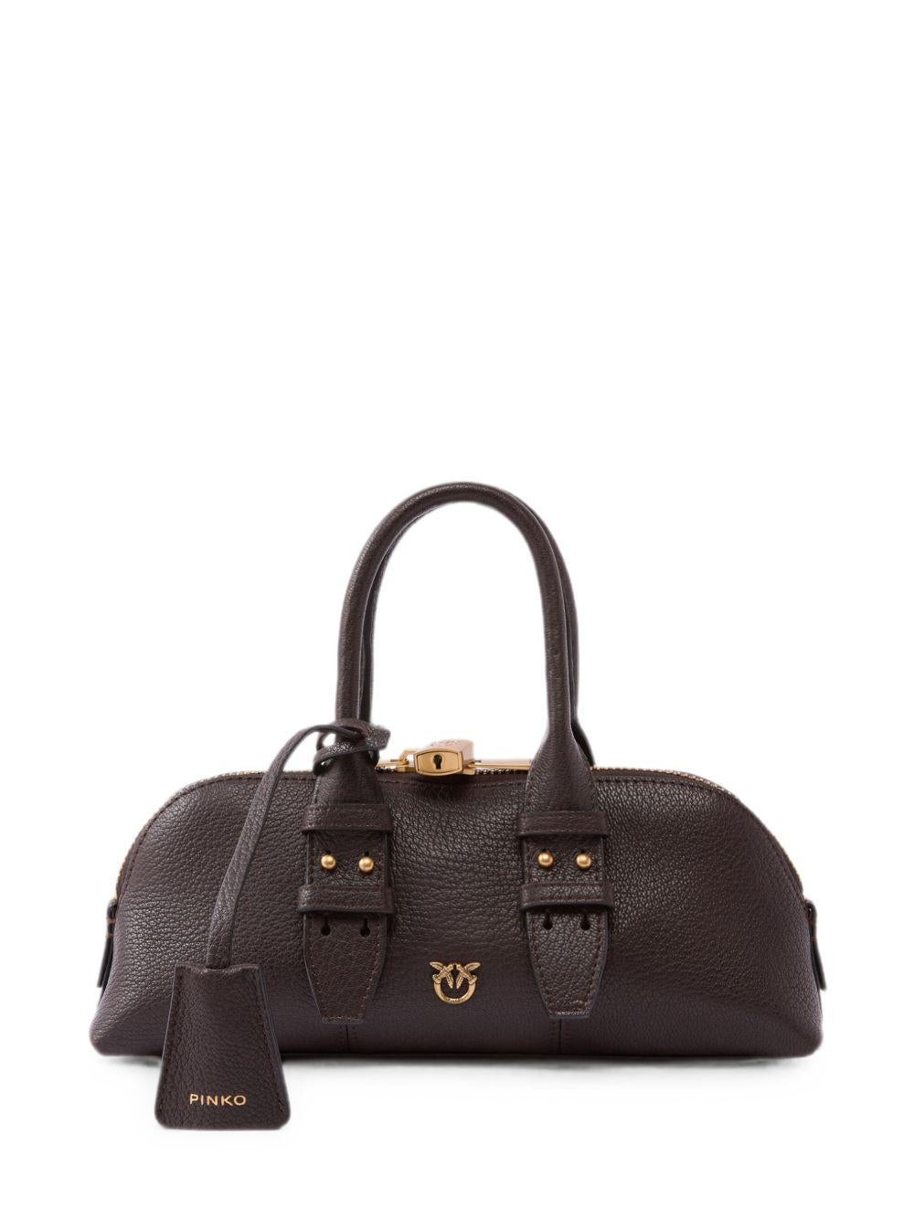 PINKO Borsa bowling in pelle martellata marrone