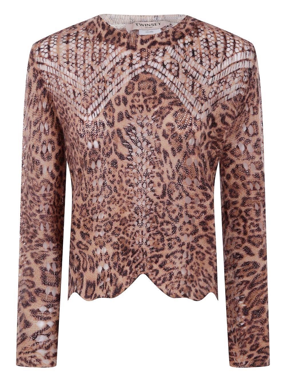 TWINSET Maglia girocollo con stampa animalier