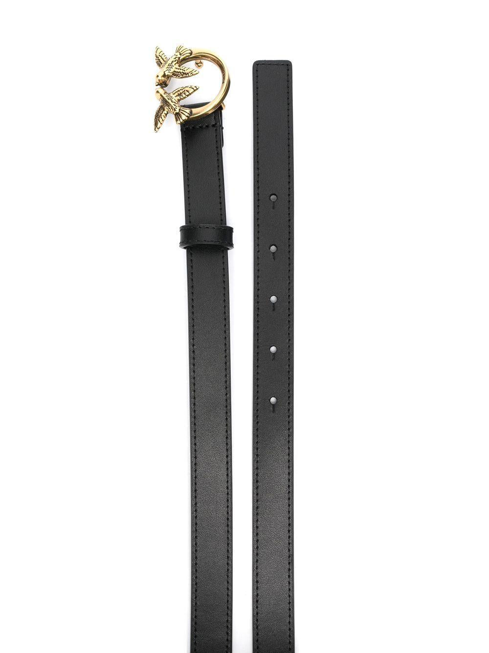 PINKO Cintura in pelle nera con logo oro