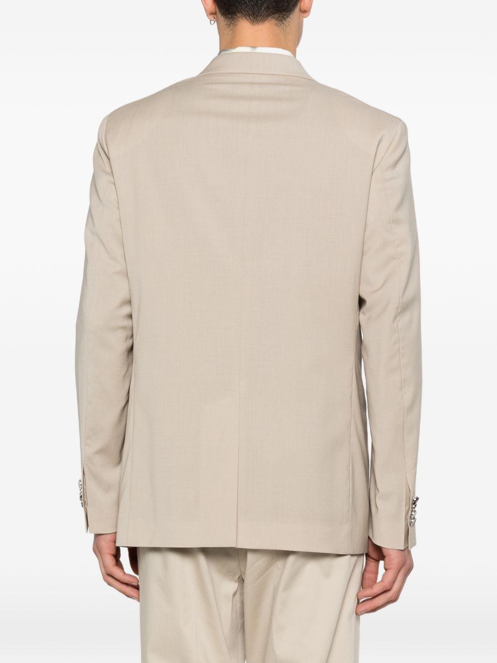 MANUEL RITZ Blazer doppiopetto in lana elasticizzata beige con bottoni a contrasto
