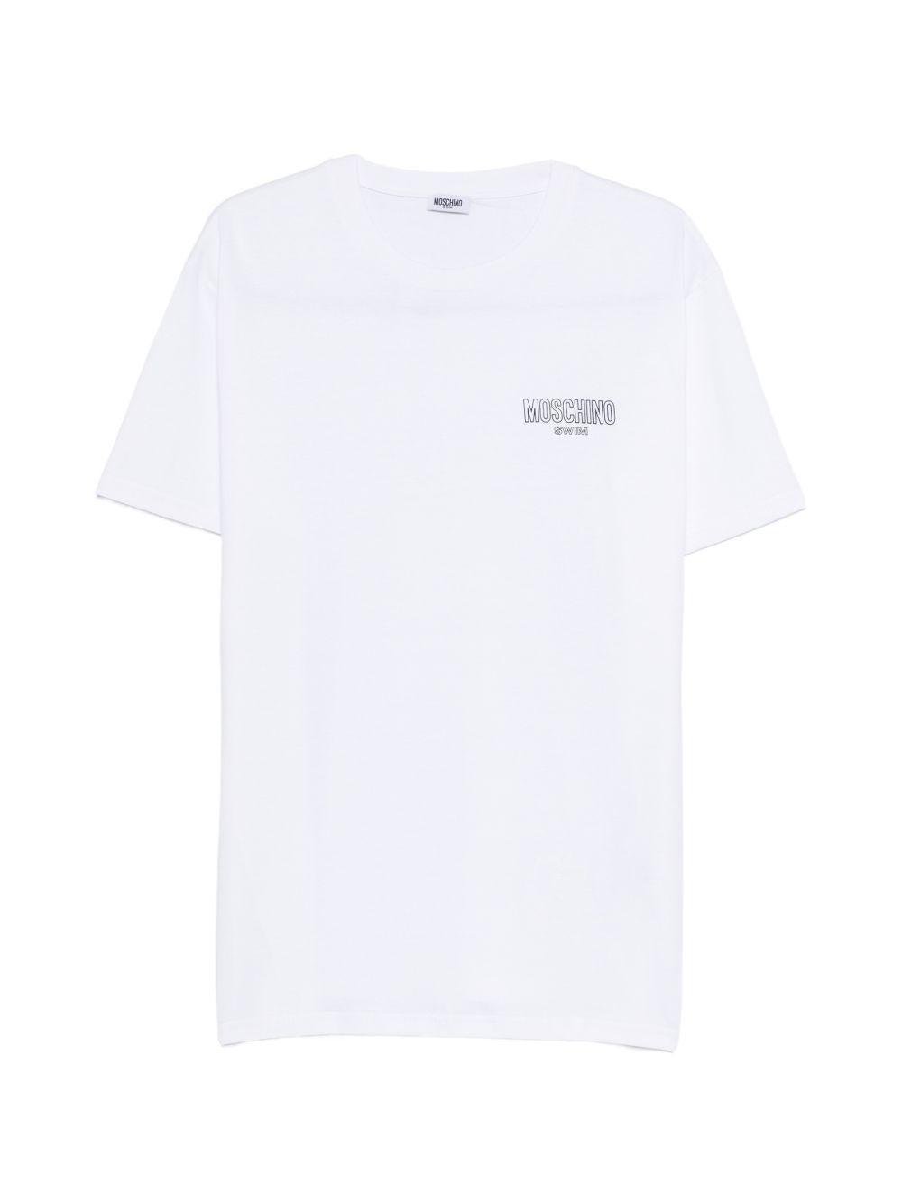 MOSCHINO SWIM T-shirt bianca con logo tipo sul petto