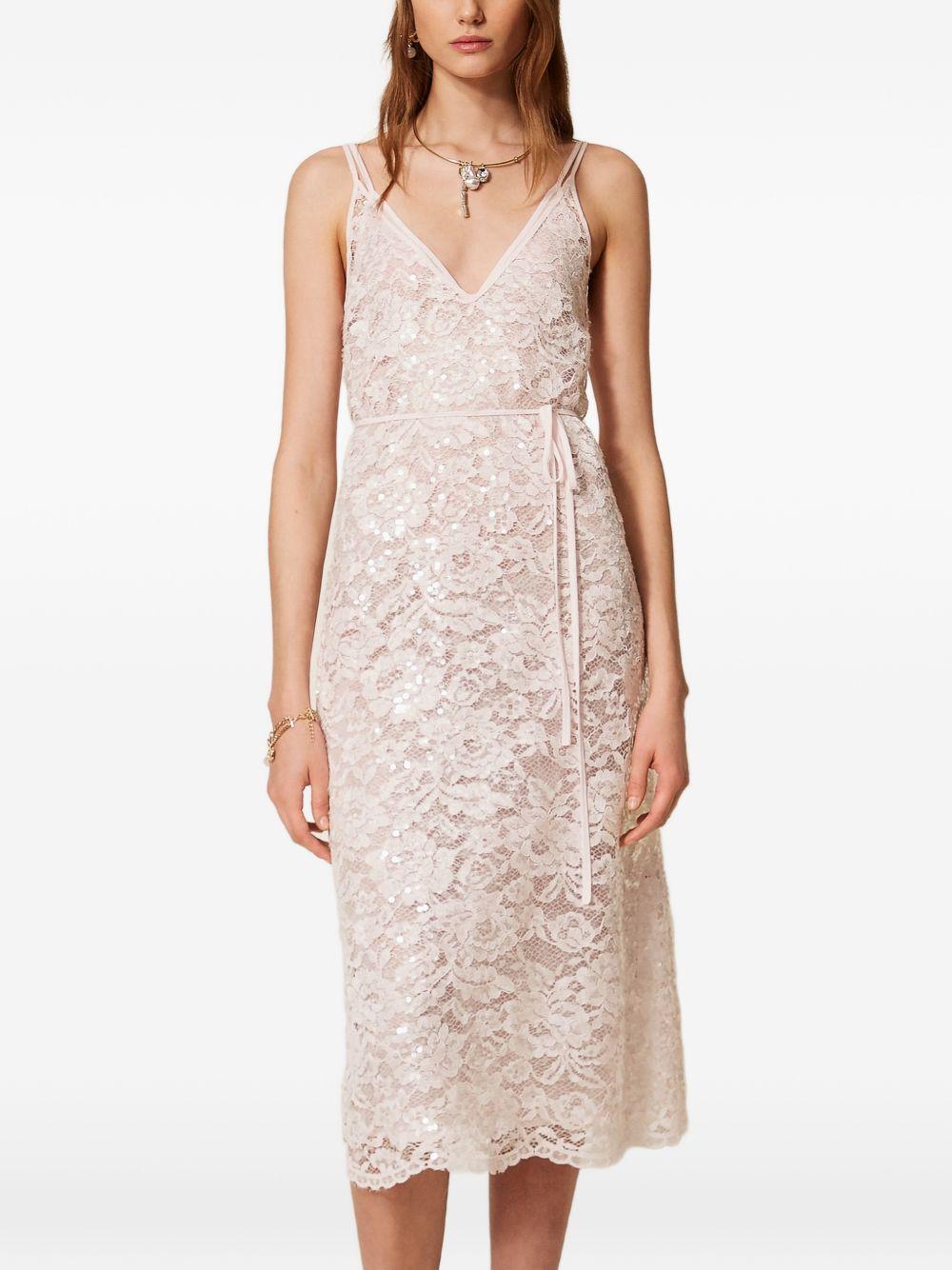 TWINSET Abito midi in pizzo rosa chiaro con paillettes