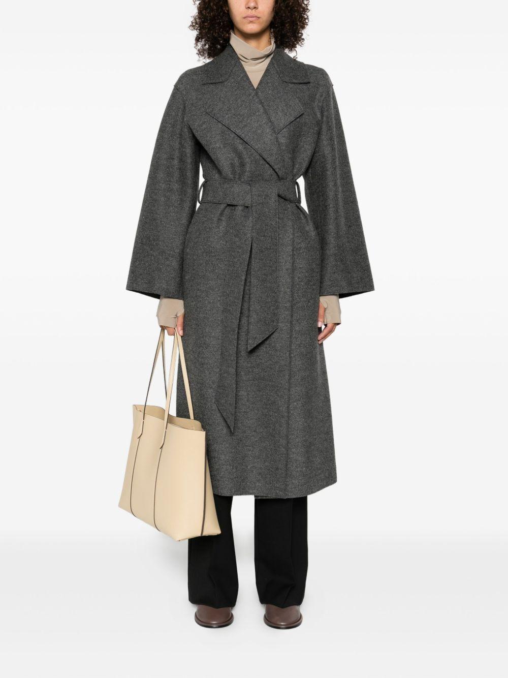 HARRIS WHARF LONDON Cappotto in lana vergine grigio con cintura in vita