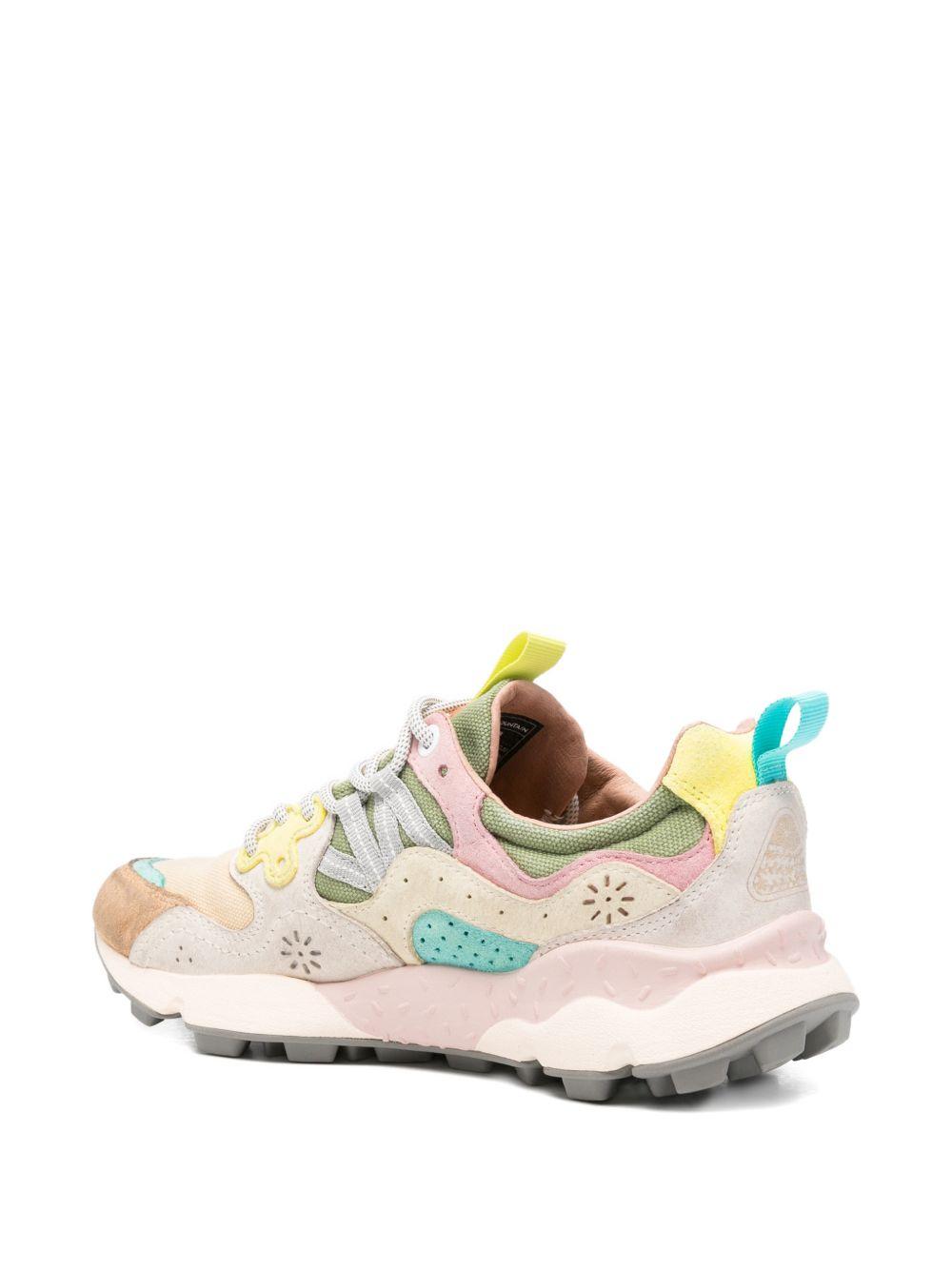 FLOWER MOUNTAIN Sneakers beige multicolore con dettagli rosa, gialli e celesti