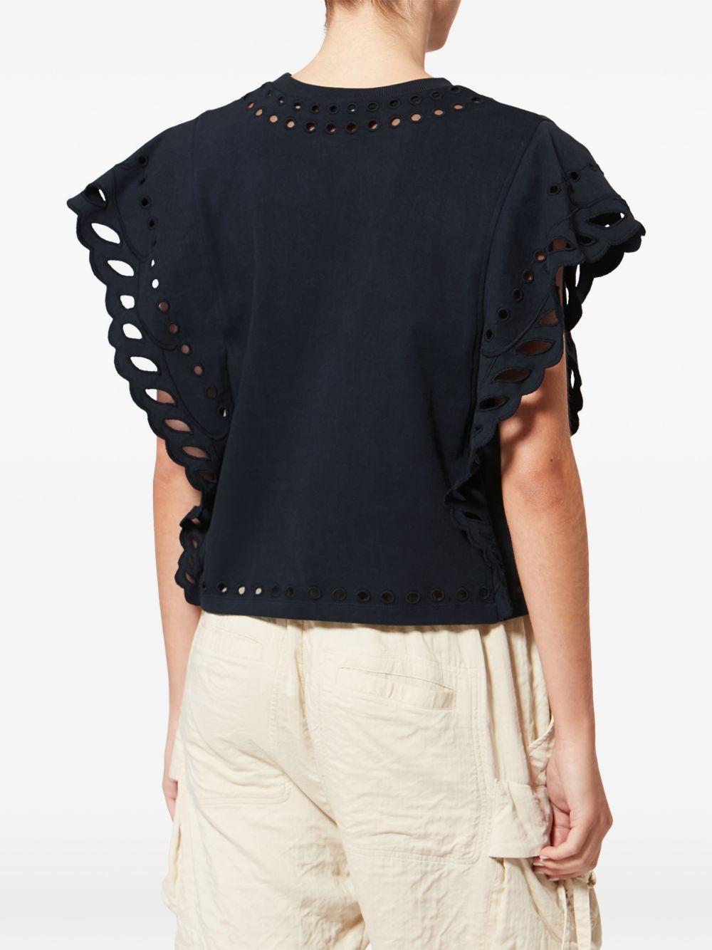 MARANT ETOILE T-shirt Odyle in cotone nero con rifiniture traforate