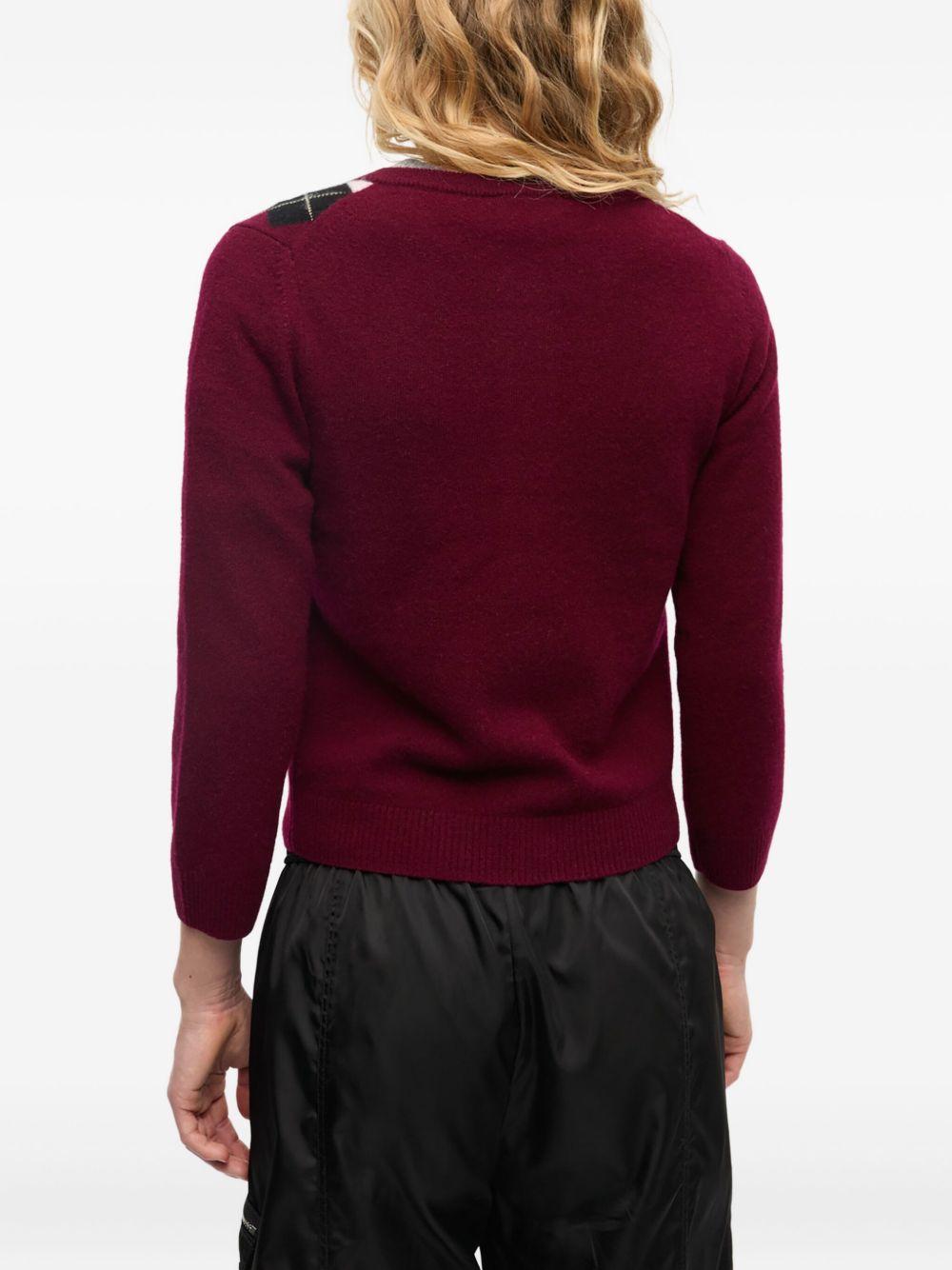 GANNI Cardigan in misto lana bordeaux con rombi