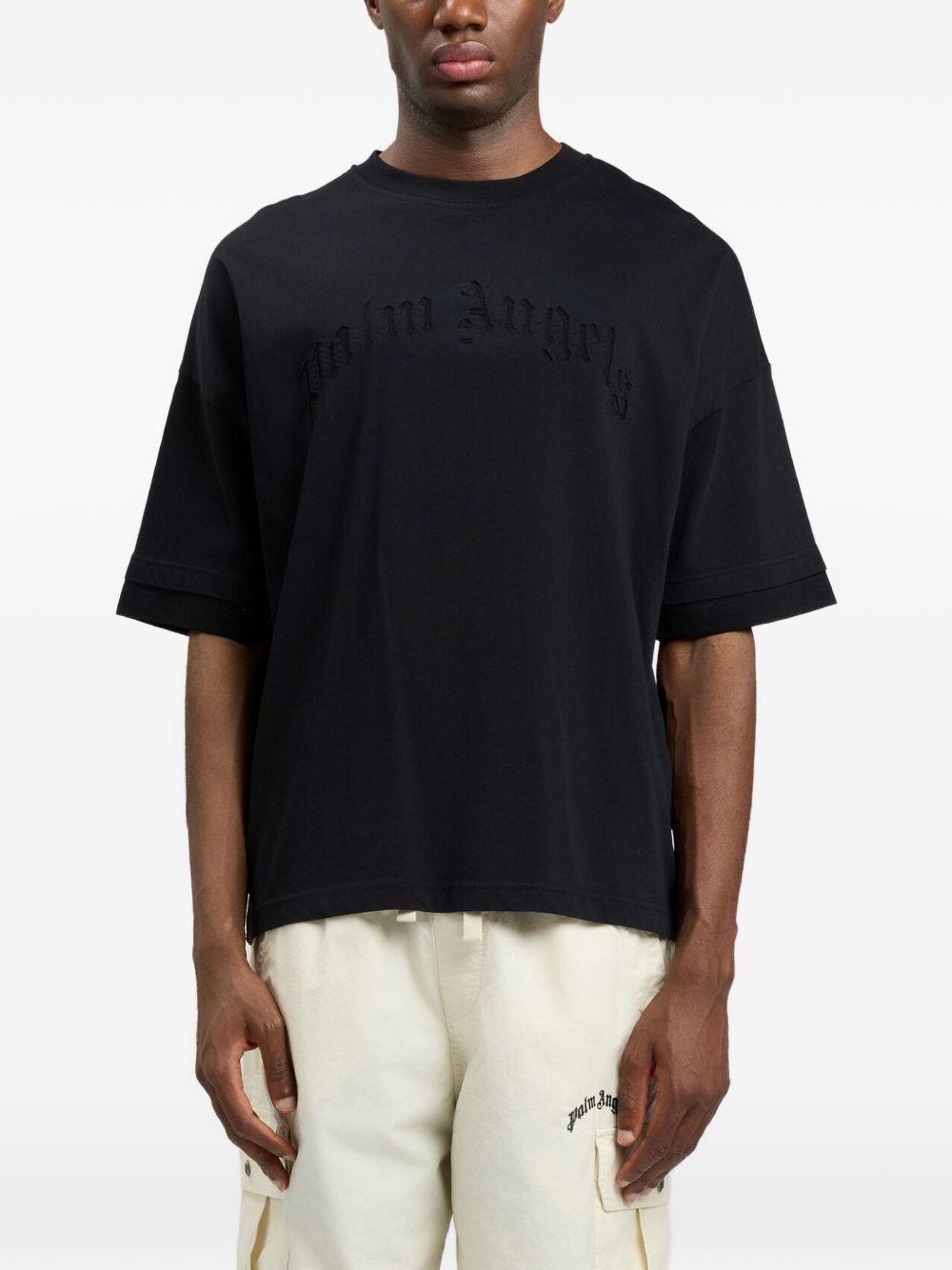 PALM ANGELS T-shirt in cotone nero con logo nero