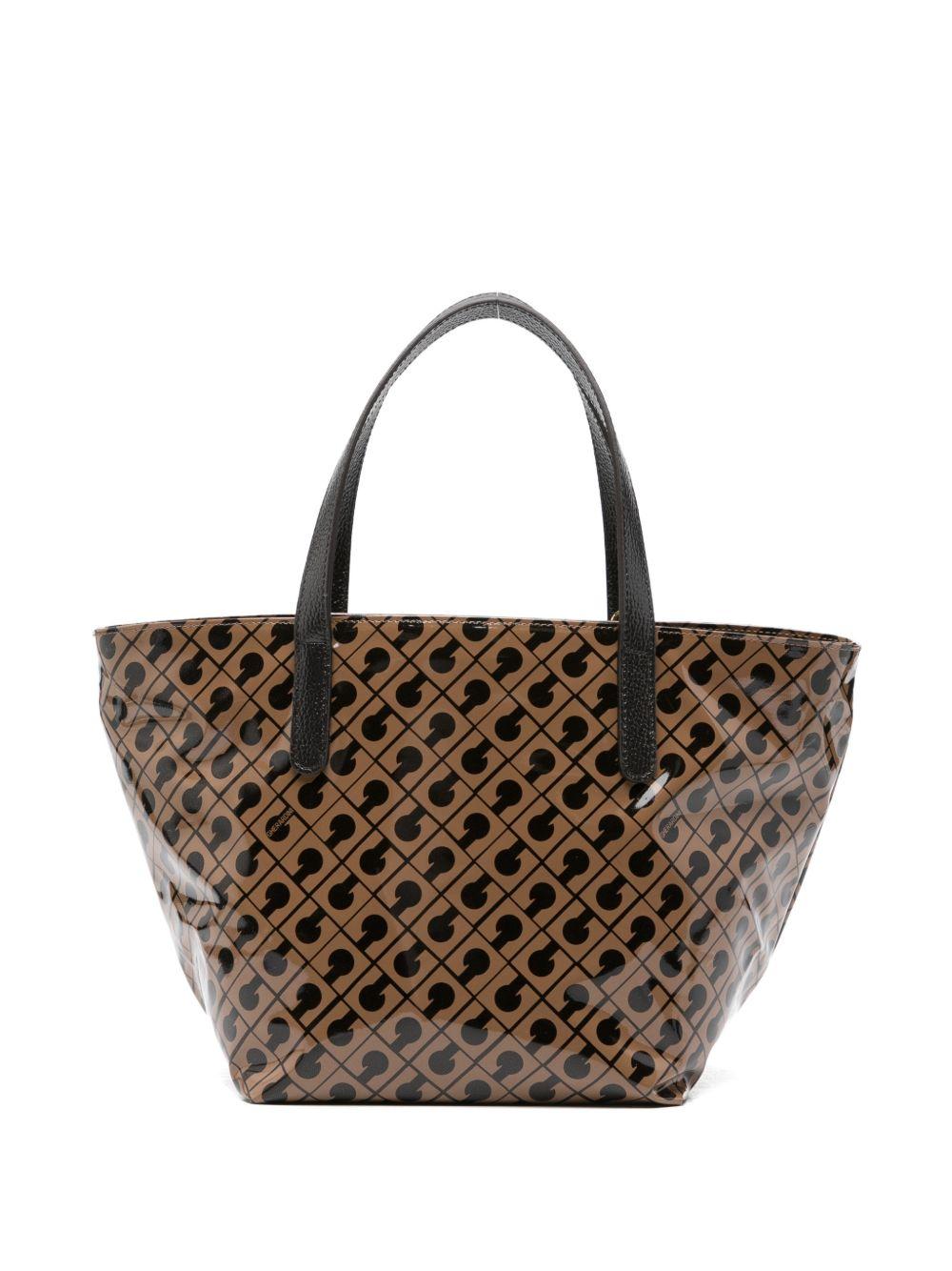GHERARDINI Borsa shopping Softy Glossy Glossy marrone con logo all-over