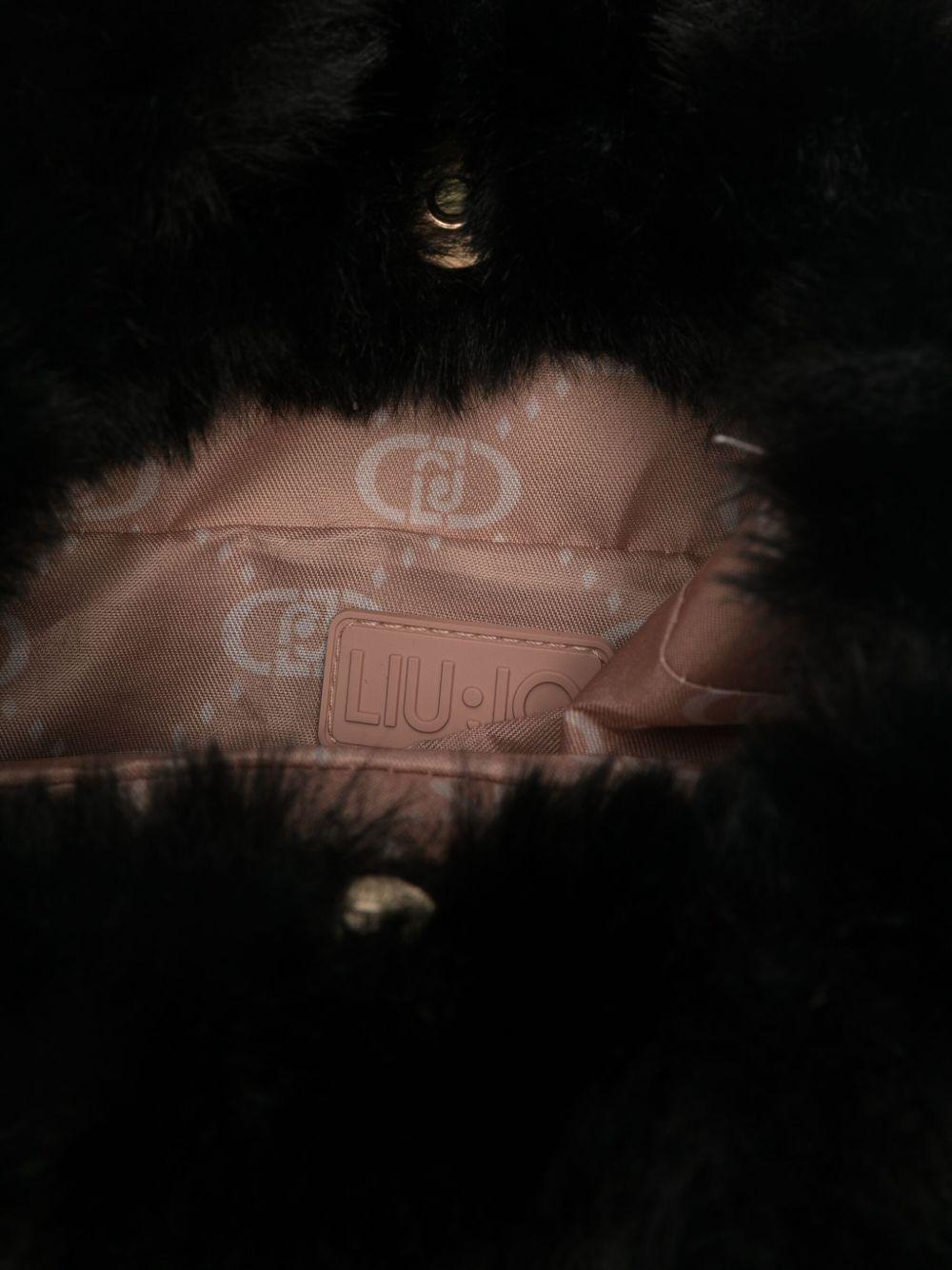 LIUJO Borsa a mano nera in ecopelliccia con logo